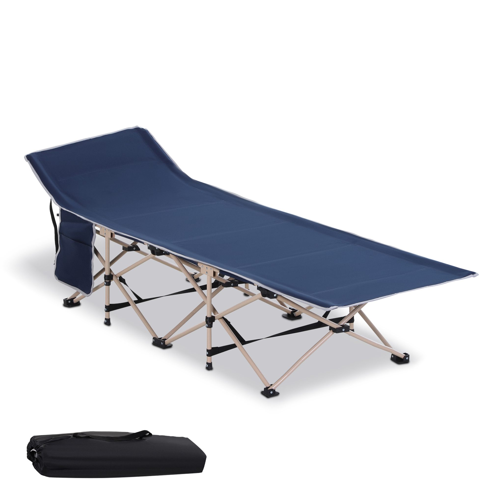 Feldbett, Camping-Bett, klappbar, wetterbeständig, ink. Tragetasche, 190 cm x 68 cm x 52 cm, Blau