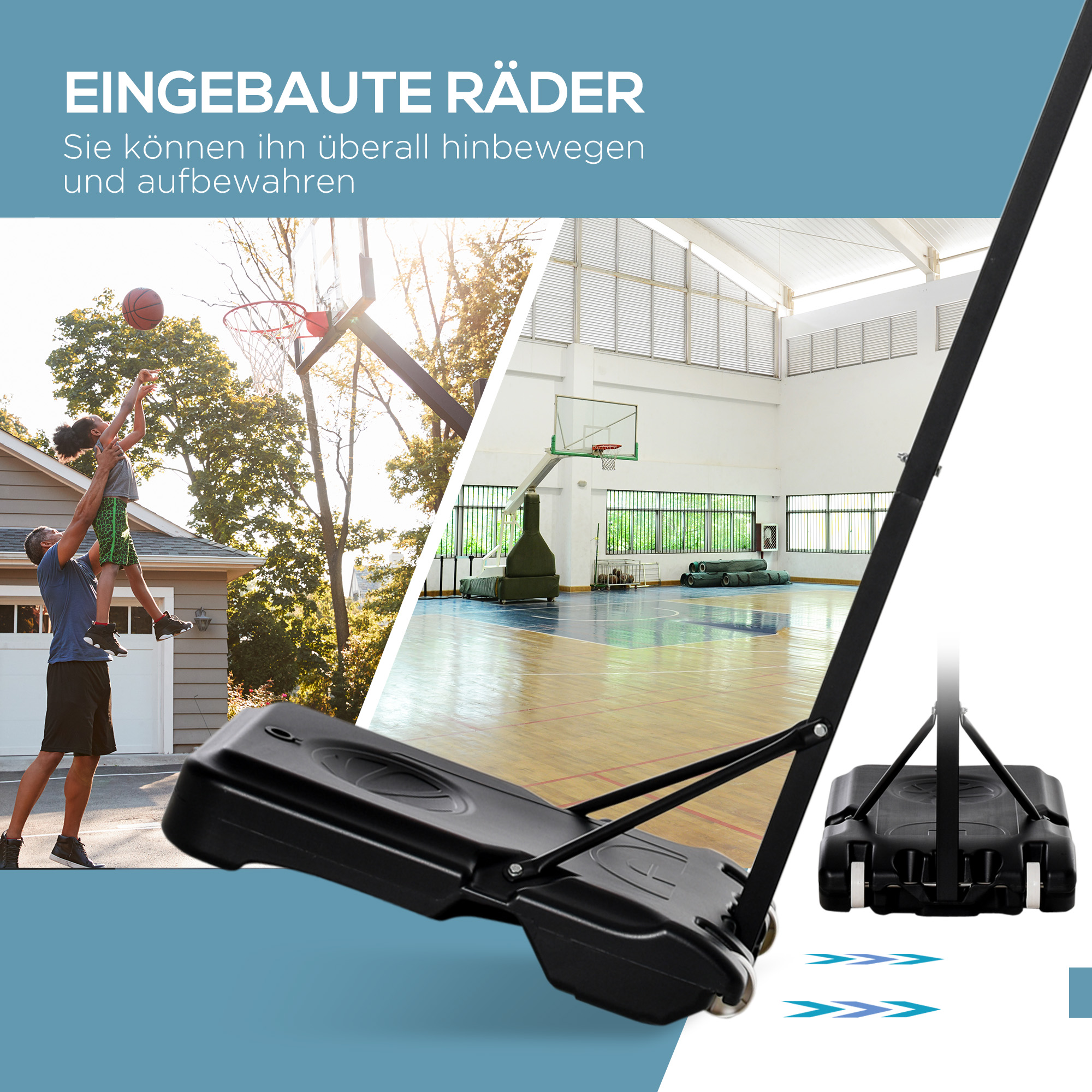 Basketballkorb Outdoor mit Rollen 155-210 cm Höhenverstellbar, Transportable Basketballständer mit Rollen, Tragbar Basketballkorb PE+Stahl