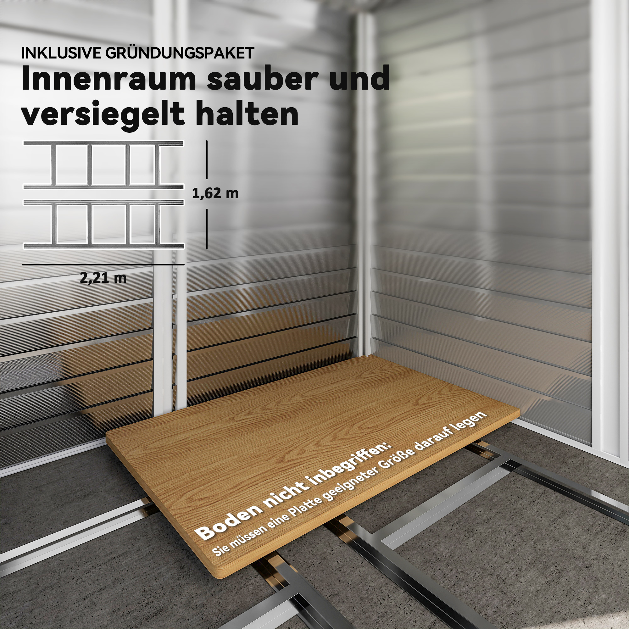 Geräteschuppen, aus Metall, wetterfest & rostfrei, abschließbar,  2,40 x 2,06 x 1,98 m, Teak