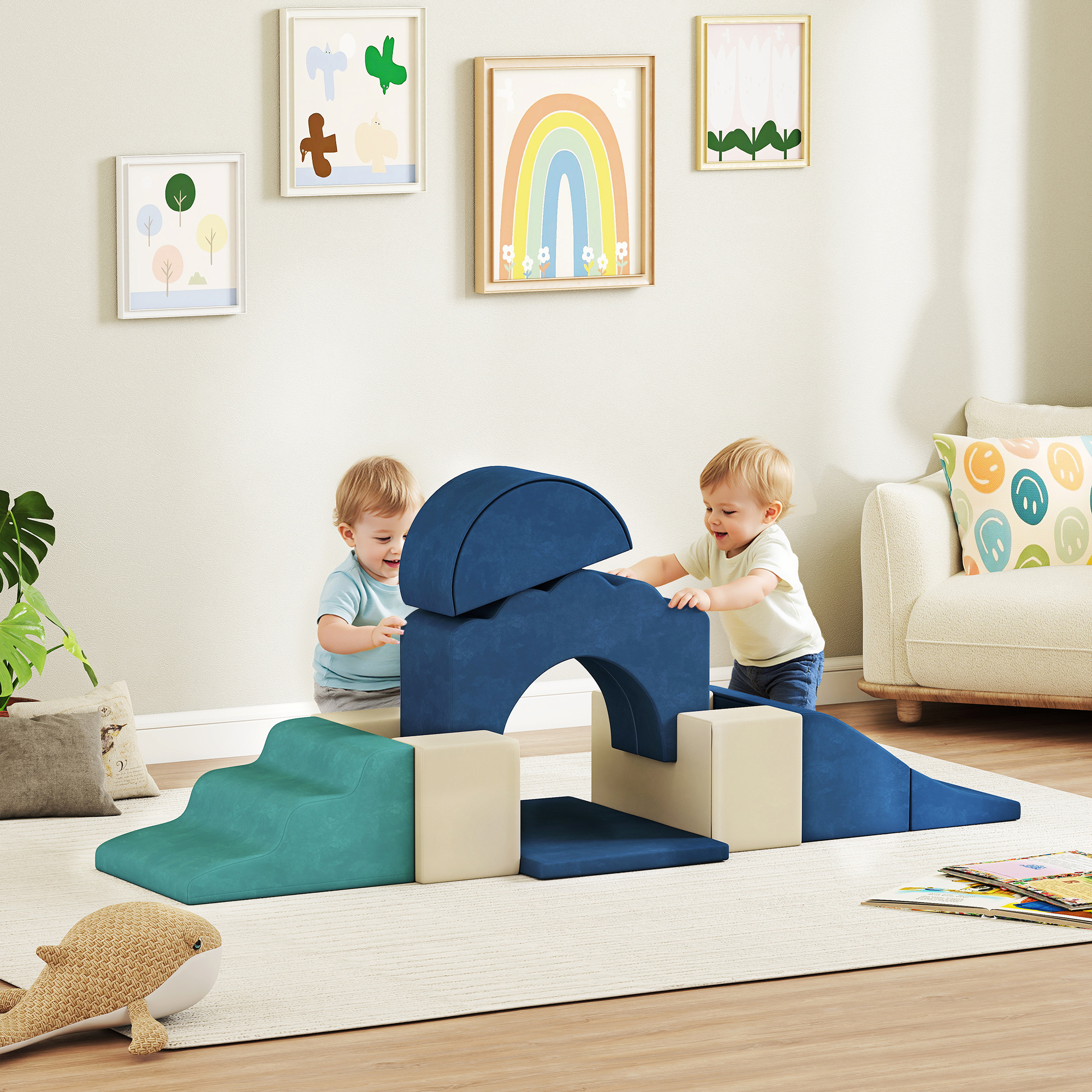 7-teilige Schaumstoff Bausteine für Kinder XXL Softbausteine mit rutschfester Unterseite für Kleinkinder, Dunkelblau