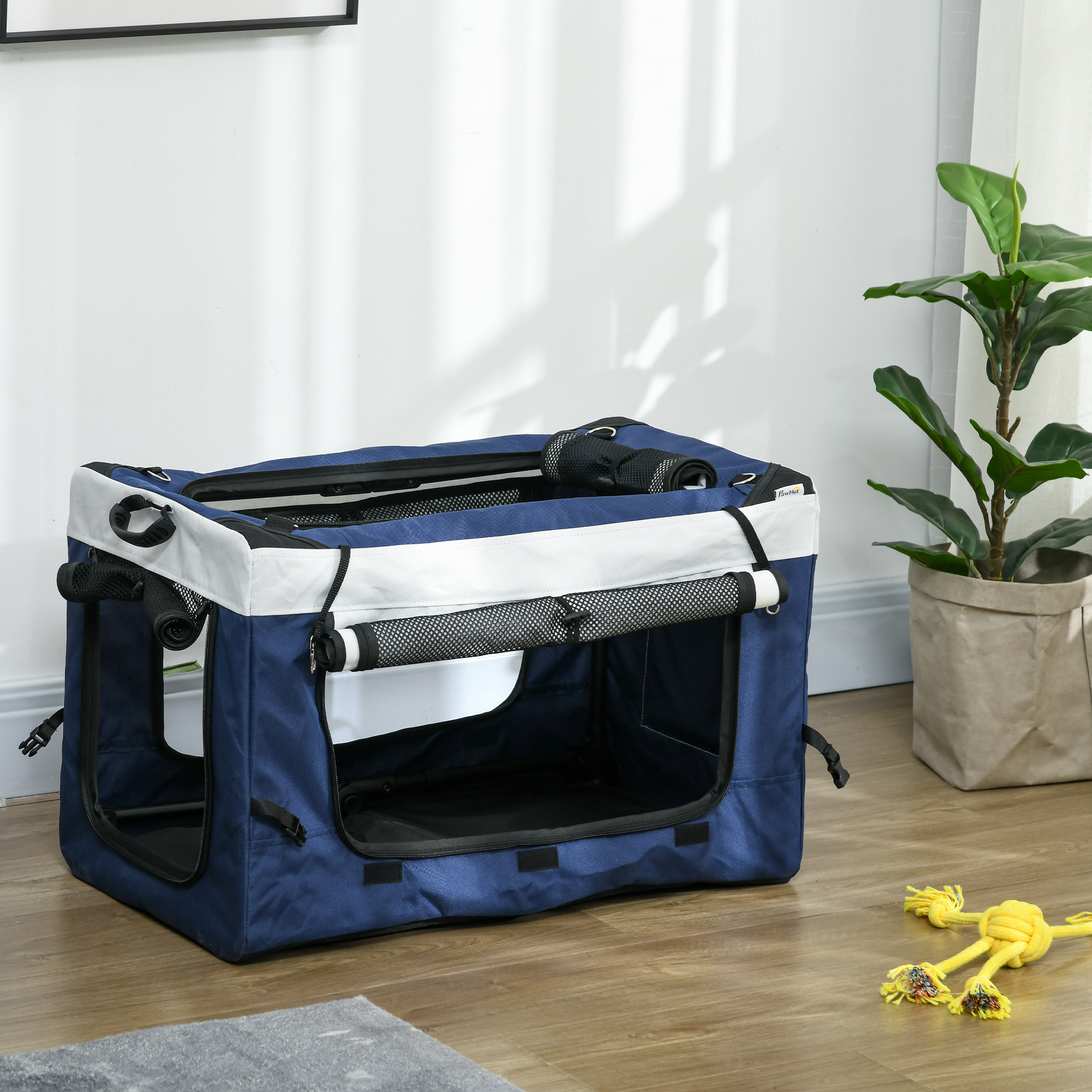 Hundbuggy Haustierbuggy Haustiertransporter bis 10kg klappbar verstellbare Trageriemen abnehmbarer Korb 81 x 58 x 97,5 cm Schwarz + Blau + Weiß