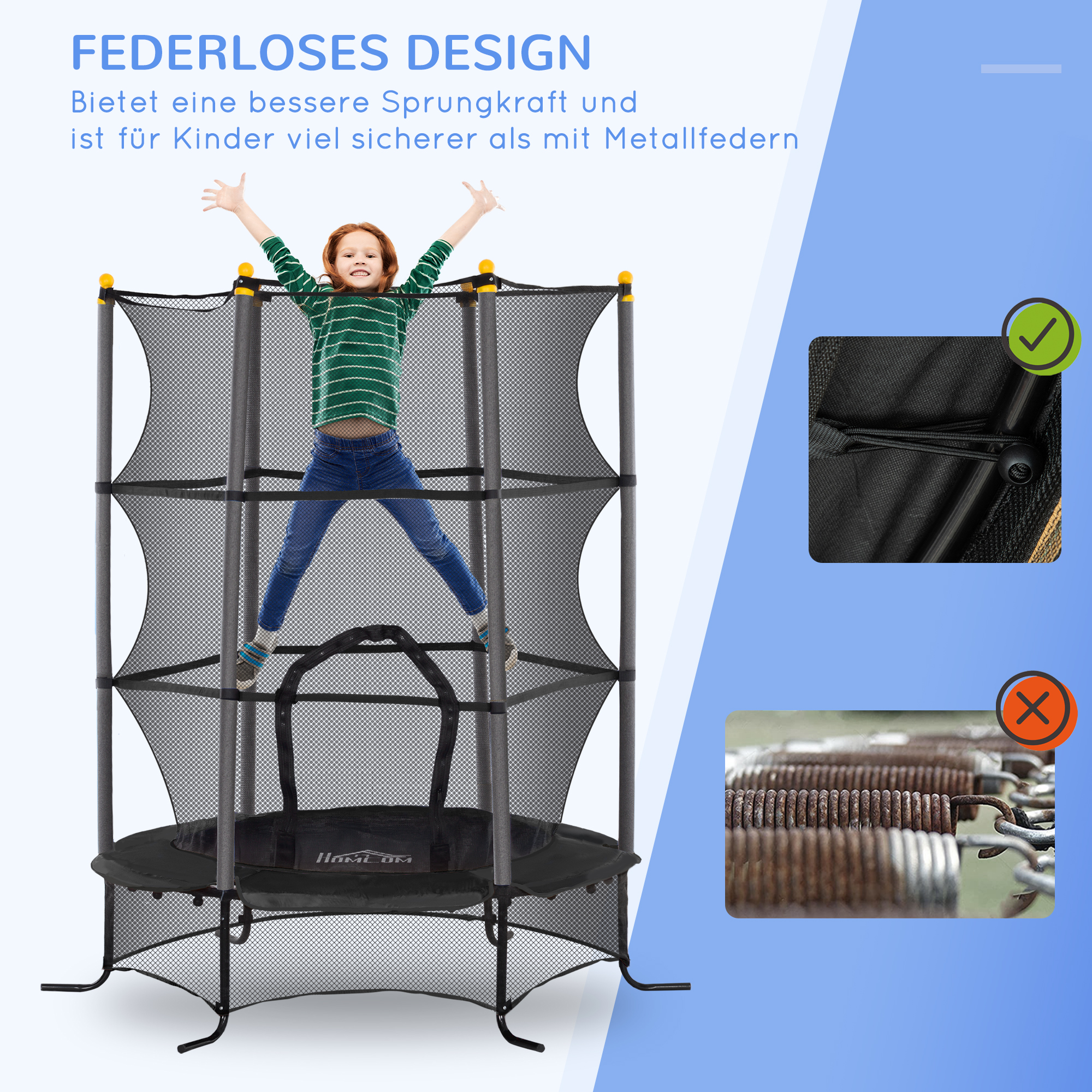 Trampolin für Kinder, Ø163 cm, mit Sicherheitsnetz, In- und Outdoor, Belastung bis 50 kg, Stahl, Kunststoff, Schwarz