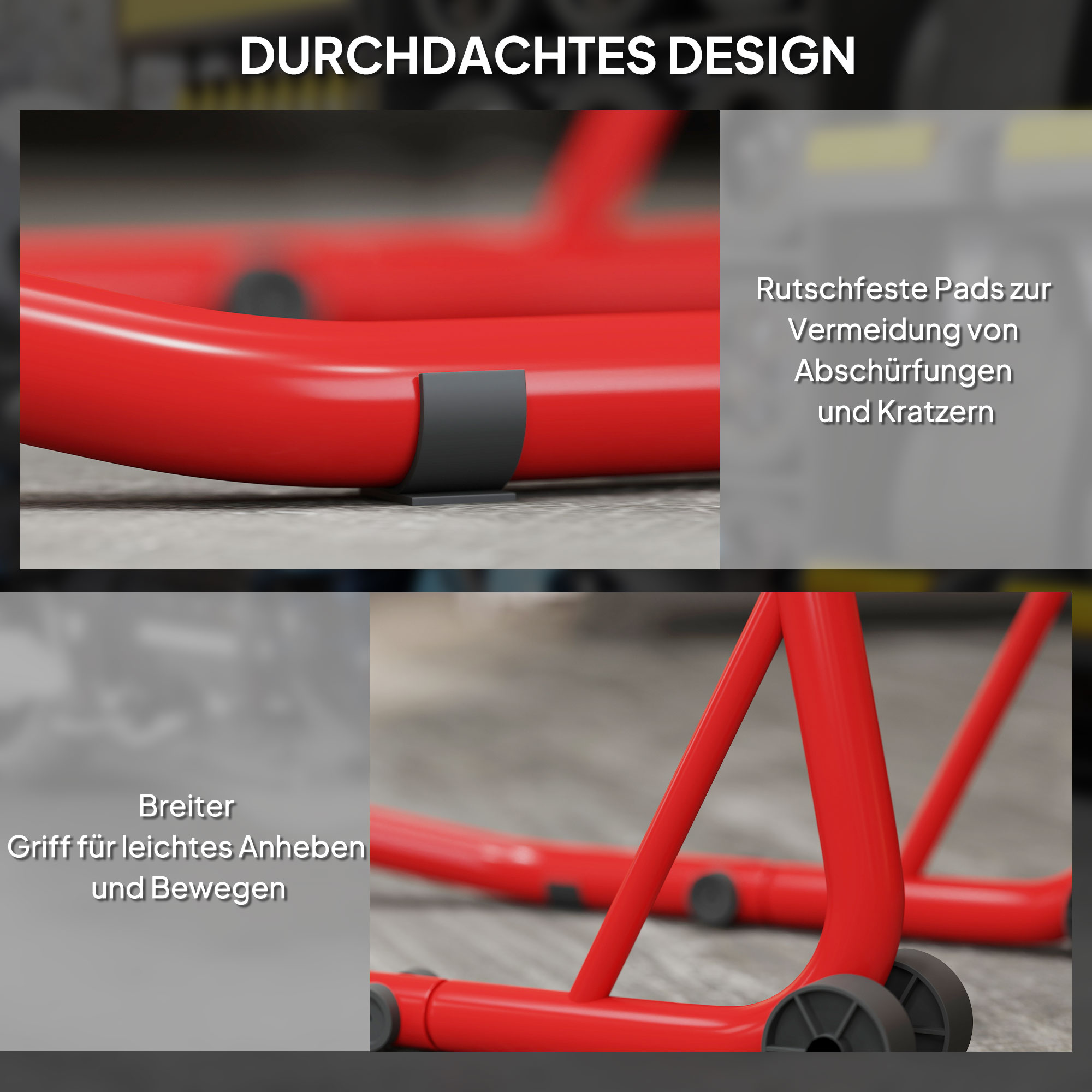 Motorradständer Set vorne Montageständer Motorradheber bis 544 kg Stahl Rot
