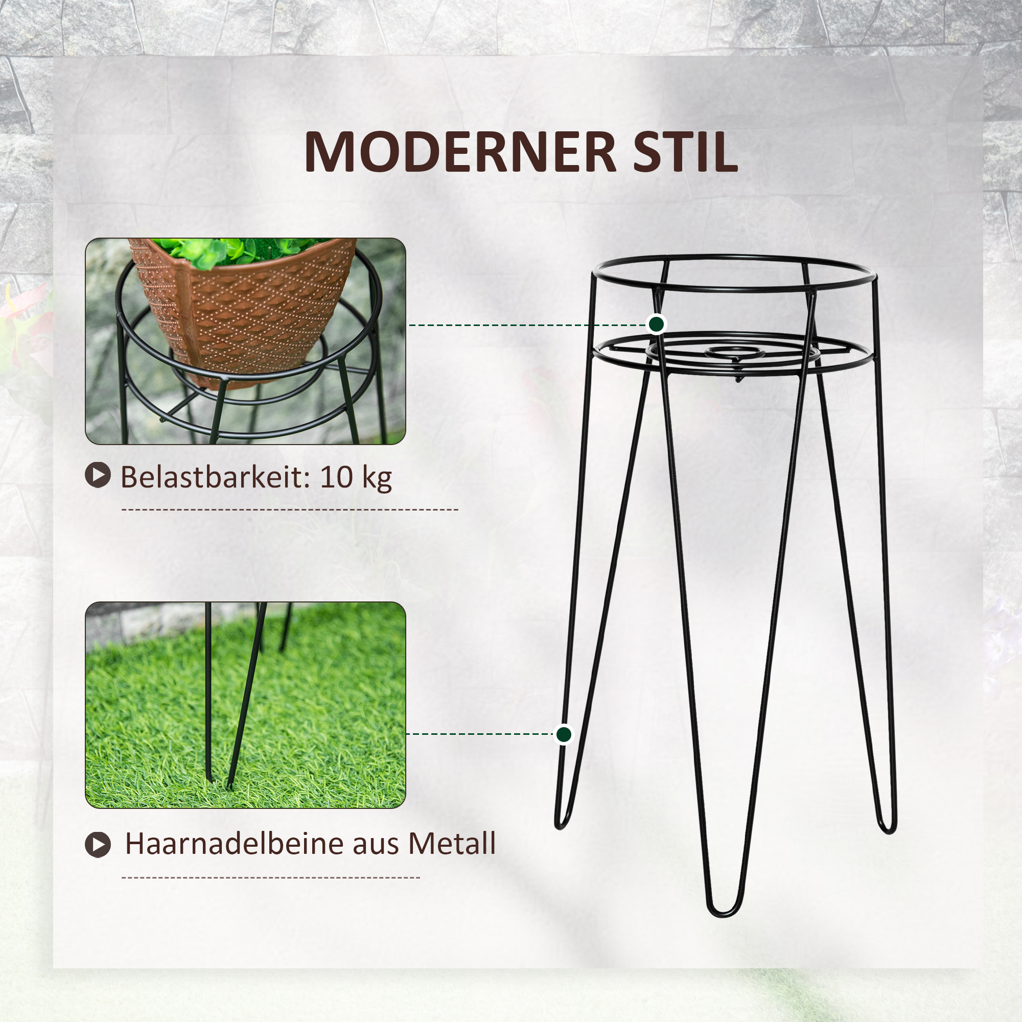 Blumenständer 3er Set aus Metall Pflanzenständer Set Blumenhocker Blumentopfhalter Pflanzenhocker für Blumentopf bis Ø16 cm Schwarz