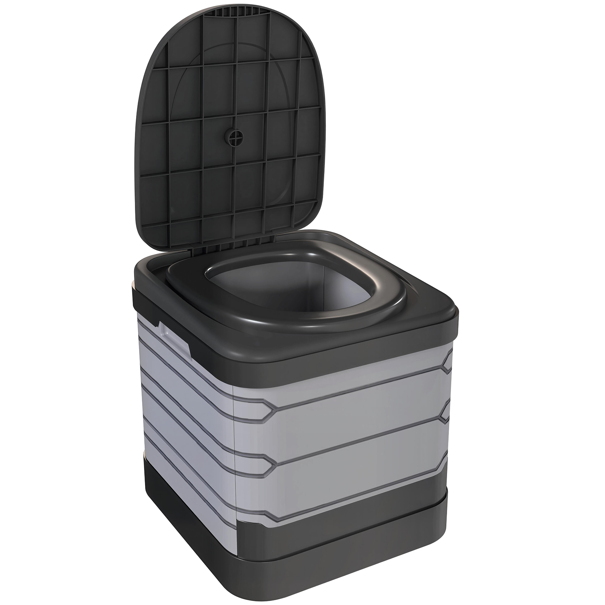 Campingtoilette Faltbare Reisetoilette bis 150 kg mit 12 Gerinnungspulver-Päckchen 12 Entsorgungsbeuteln 42 x 46 x 43,5 cm Grau