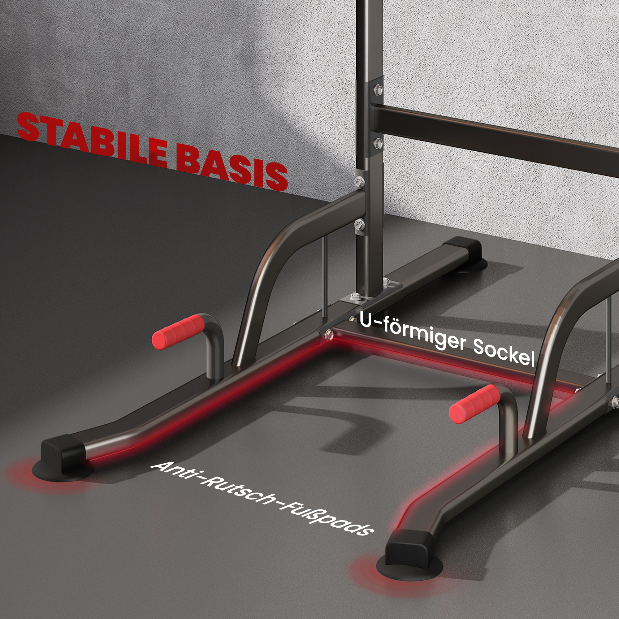 Power Tower höhenverstellbar Dip Station mit Klimmzugstange Saugnäpfe, Gepolstert Trainingsgerät für Zuhause