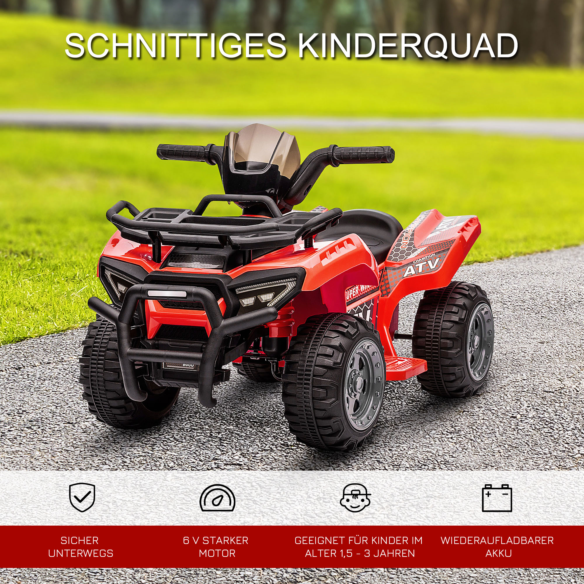 Kinderquad 6V Kinderquad mit Vorwärtsfunktion, Musik, Elektro-Quad für Kinder 1,5-3 Jahre Rot