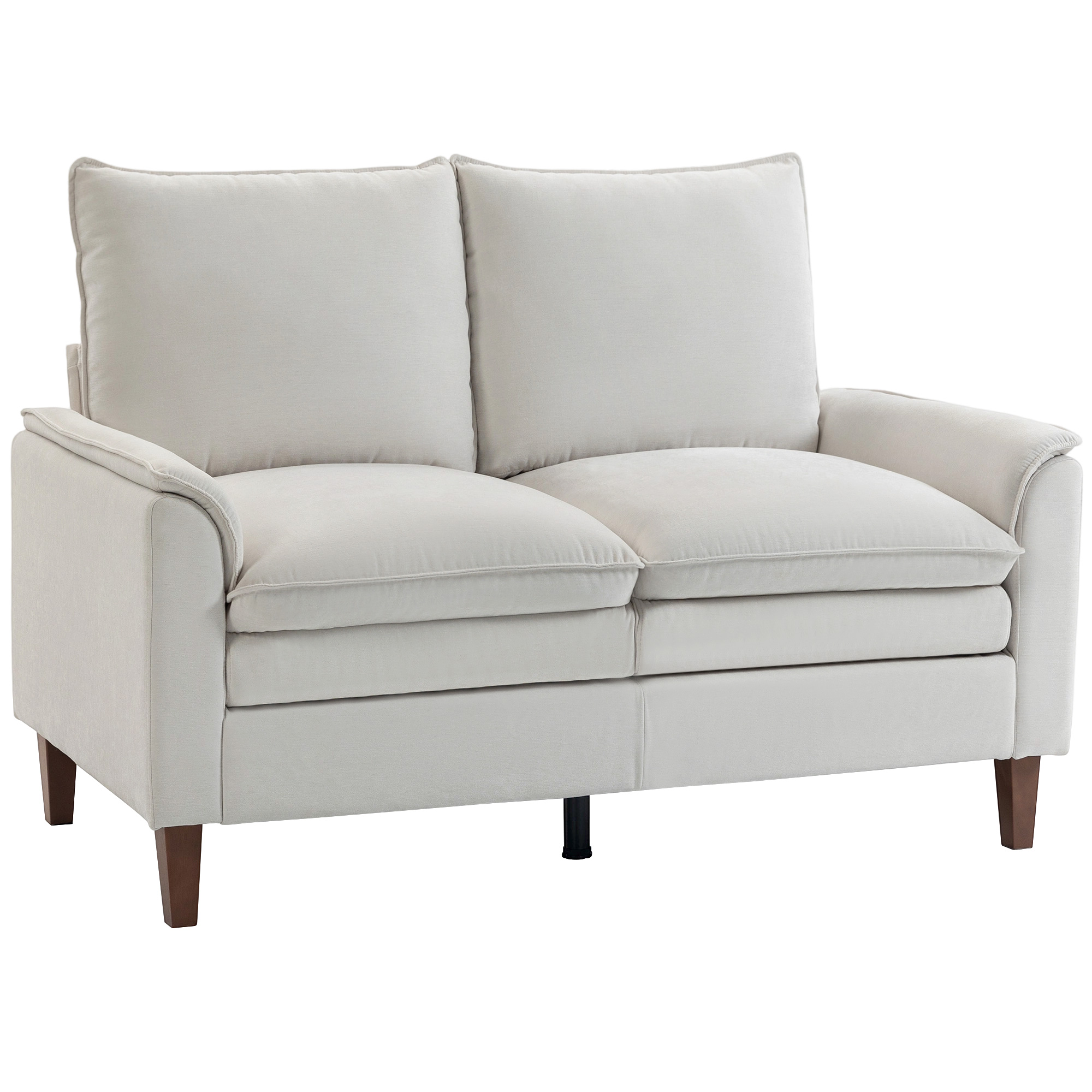 146 cm Zweisitzer Sofa, Chenille-Sofa mit doppellagiger Polsterung, Federkissen, tiefem Sitz, hoher Rückenlehne, Cremeweiß