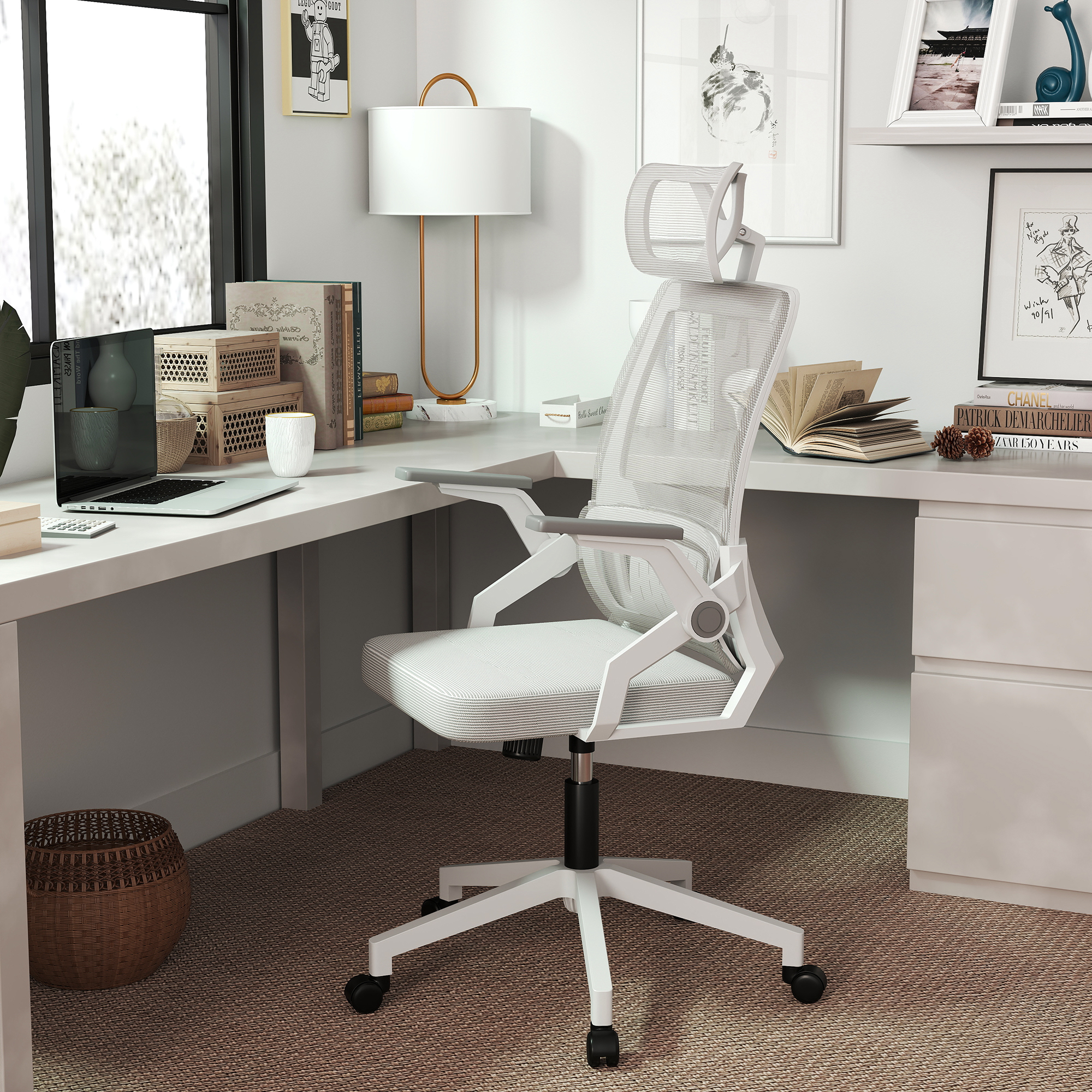 Bürostuhl Schreibtischstuhl Office-Stuhl, höhenverstellbar, 1 Kopfstütze, 58 x 61 x 119 cm. Schwarz
