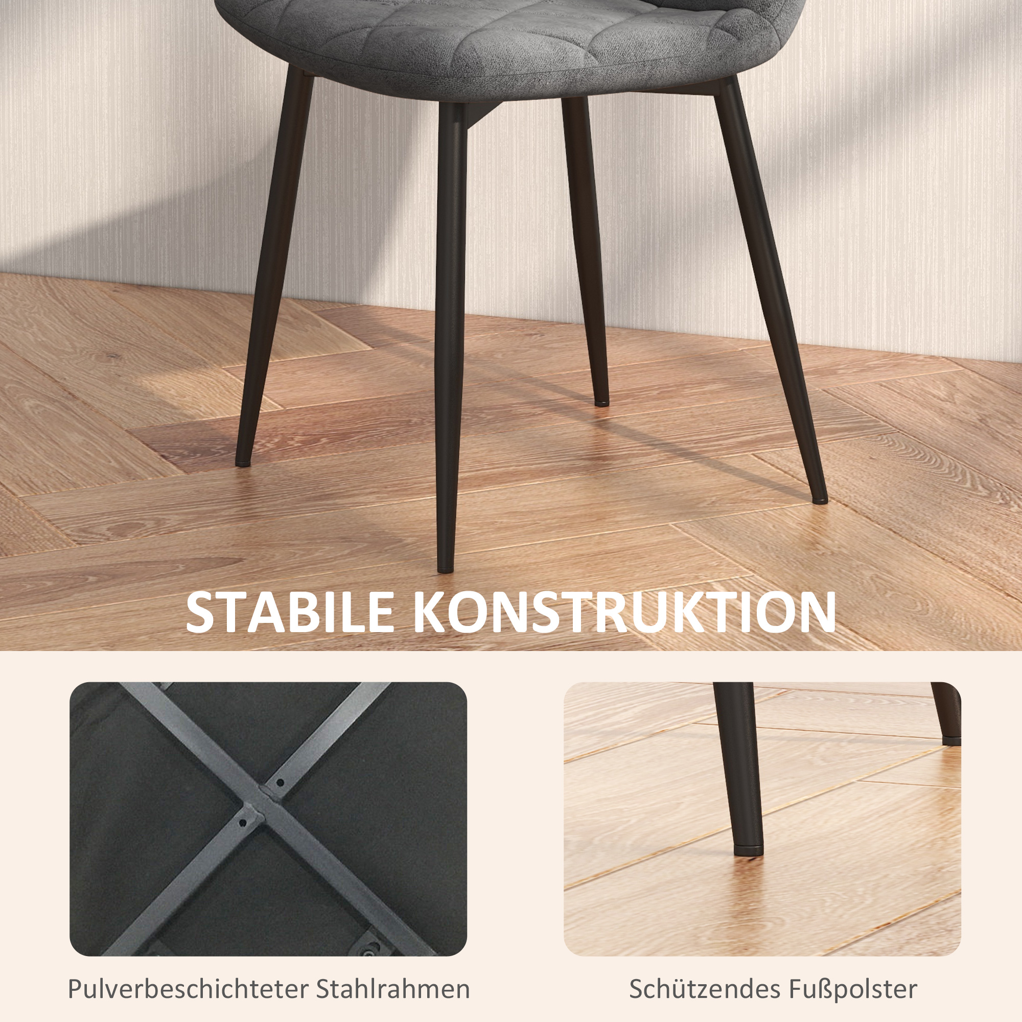 Esszimmerstühle, 4er-Set Küchenstühle mit Rückenlehne, Samtoptik, Polsterstühle mit Metallbeinen, für Esstisch, Grau