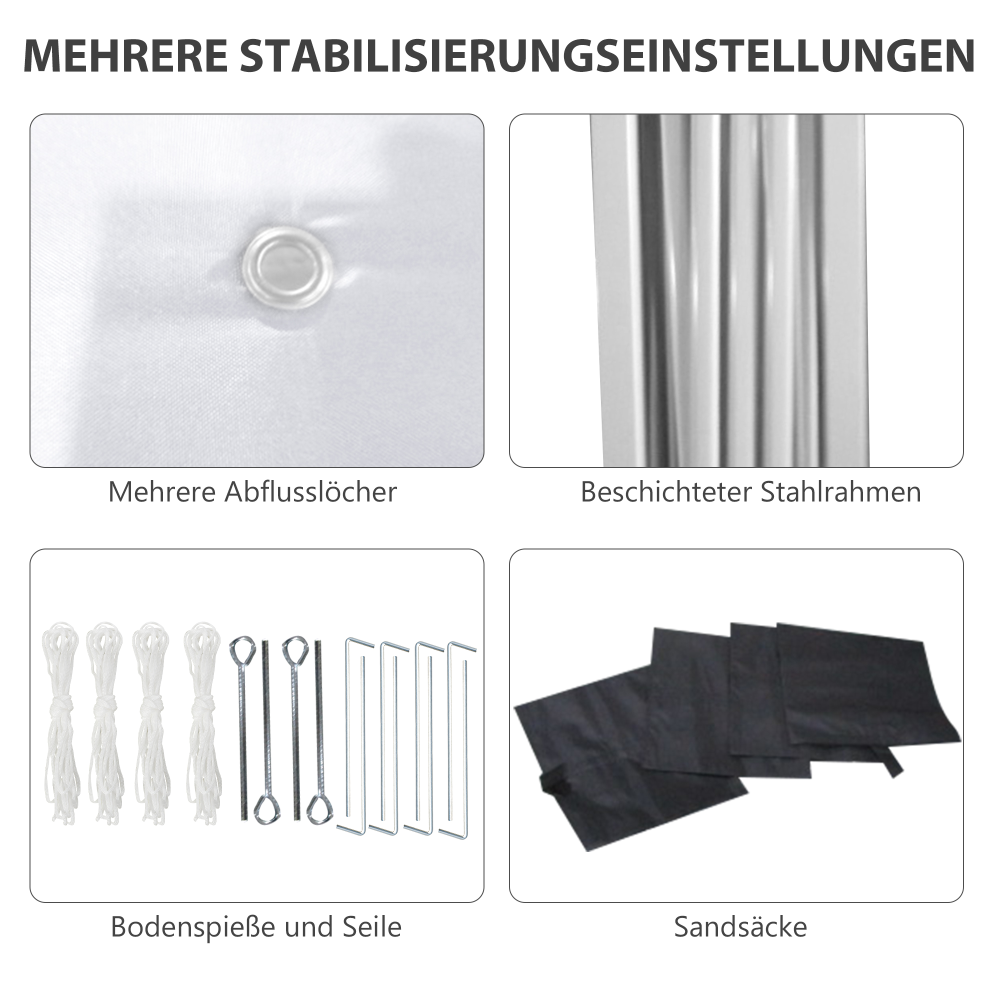 Faltpavillon, zwei Seitenwände, Tragetasche, Stahlrahmen, hellgrau, 3 x 3 x 2,7 m