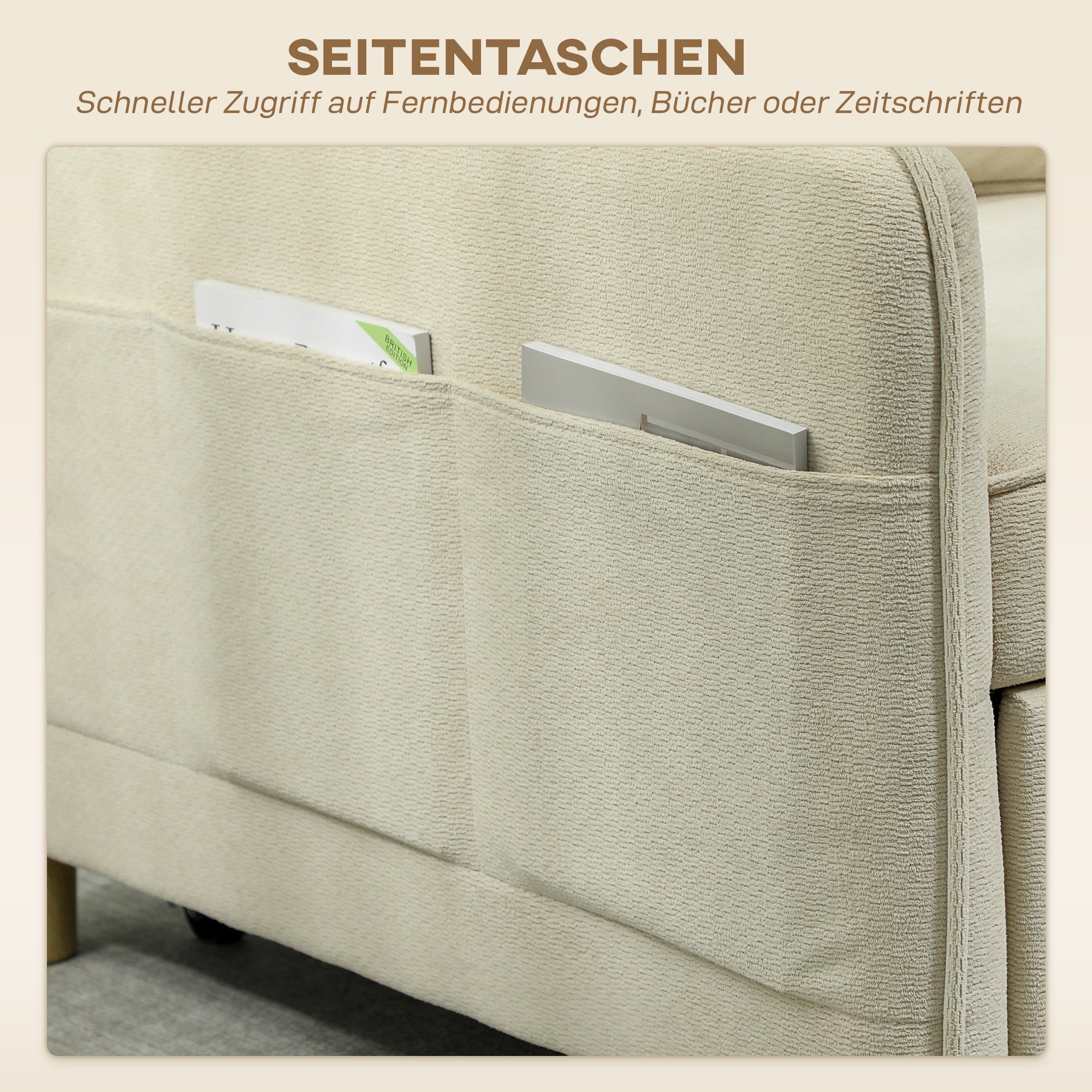 Schlafsessel 3 in 1 Umwandelbarer Sessel mit Bettfunktion, Breiter Sitzfläche für Wohnzimmer, Beige