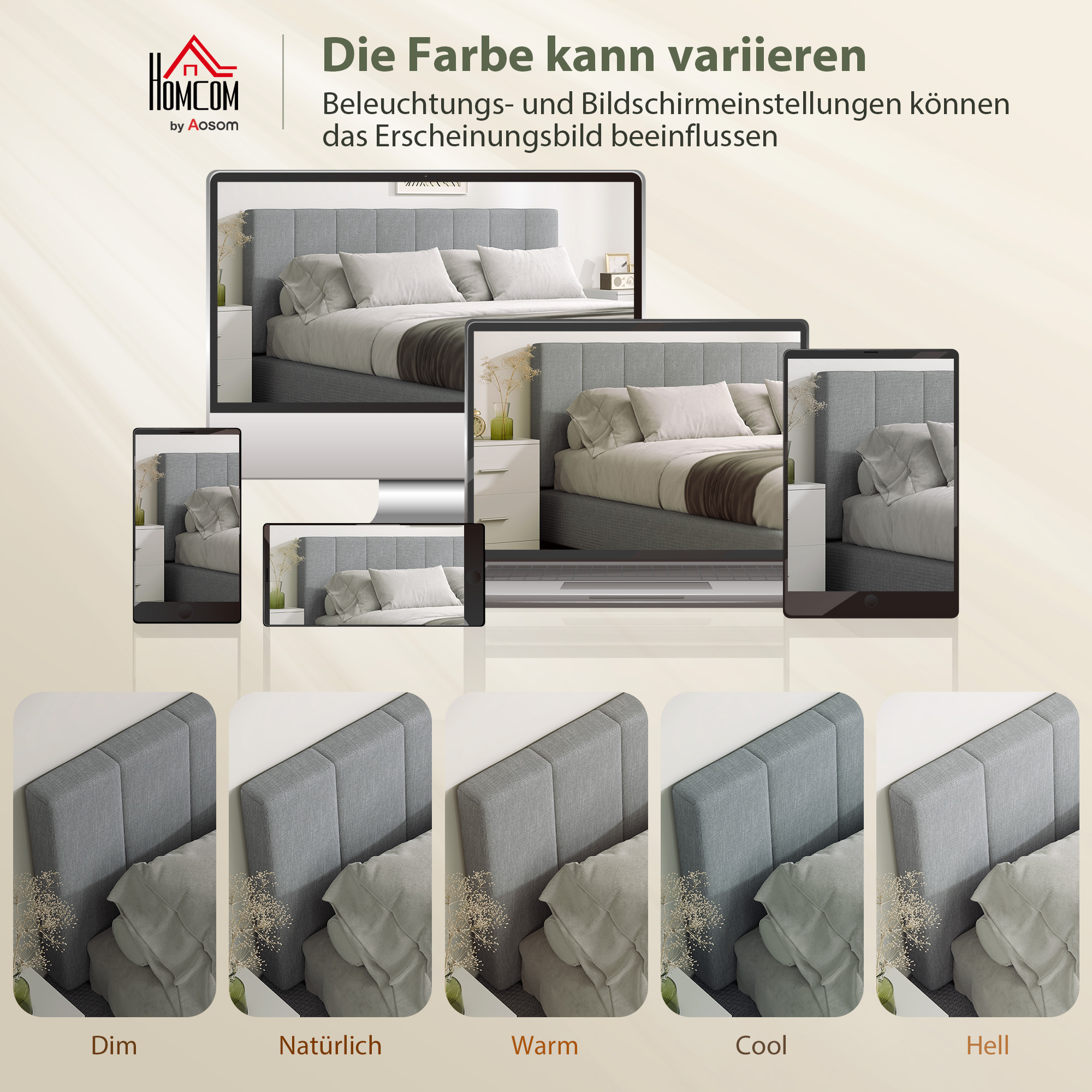 Kopfteil 3-fach höhenverstellbar Bettkopfteil mit Metallbeinen Leinenoptik für Schlafzimmer 160x10x106/116/126 cm Grau