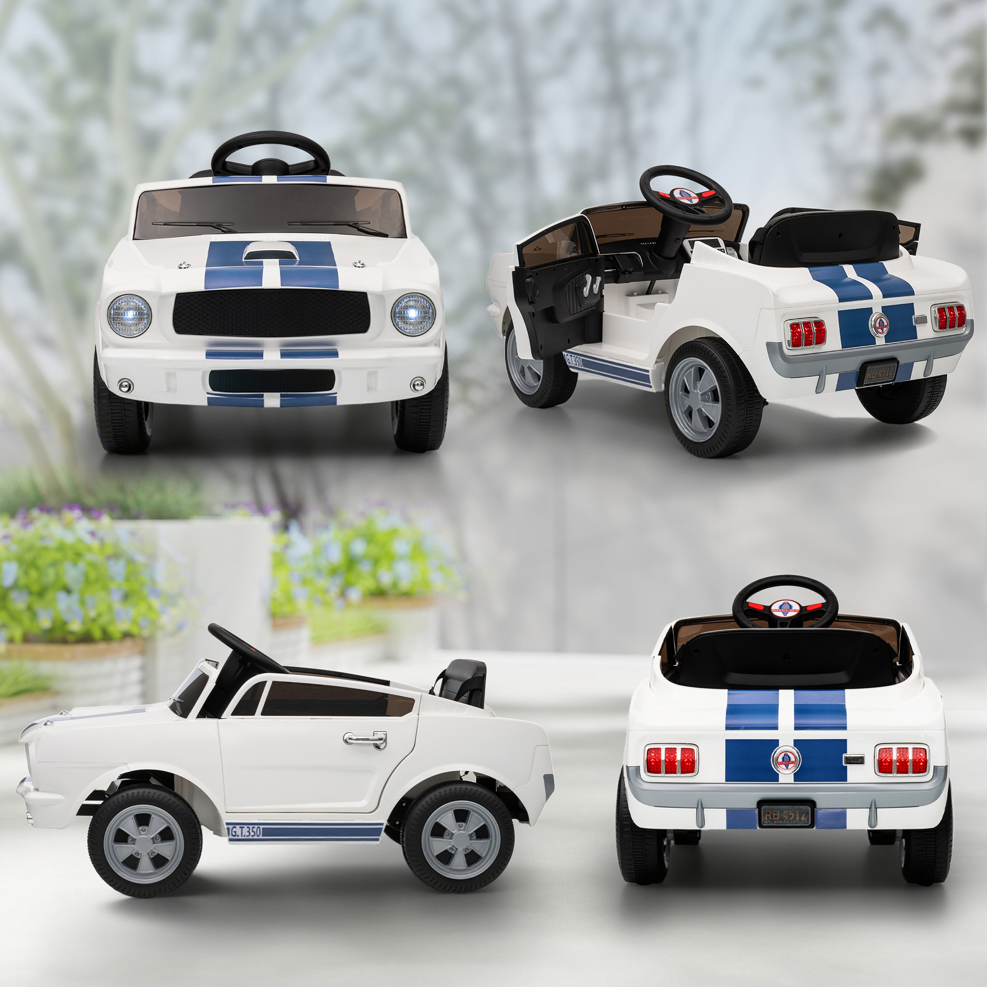 Kinder Elektroauto 12V Kinderauto mit 2,4 GHz Fernbedienung, 2 Motor Hupe, LED, Musik Weiß