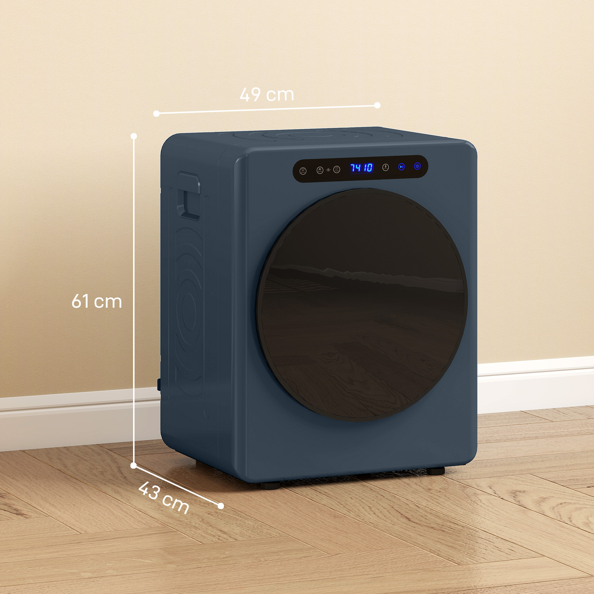 5kg Ablufttrockner, 1000W Kompakter freistehender Frontlader-Wäschetrockner mit Edelstahltrommel, Timer, Blau
