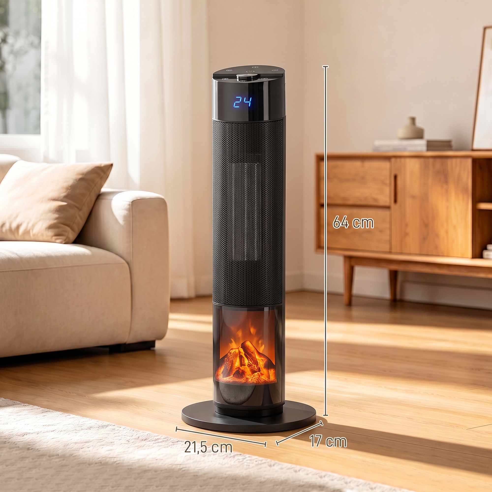 Keramik Heizlüfter 2000W Thermostat 3D Flamme Elektroheizung Fernbedienung Schwarz