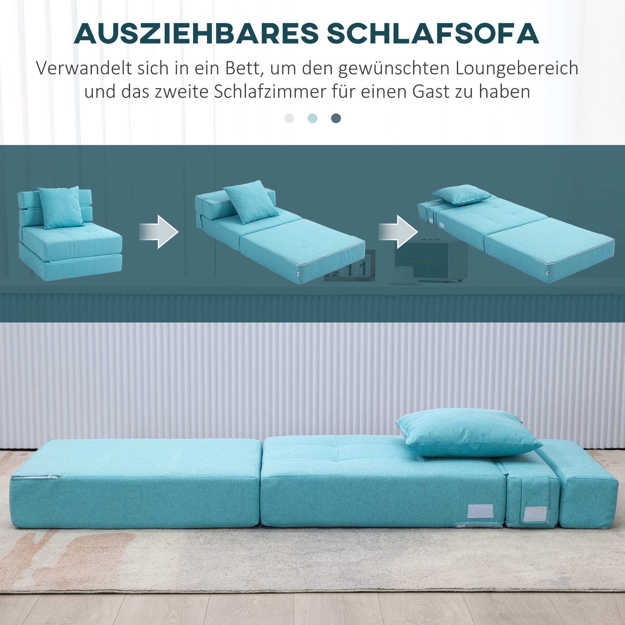 Schlafsessel Relaxsessel Gästebett. abnehmbarer Bezug, 70 cm x 70 cm x 61 cm, Hellblau