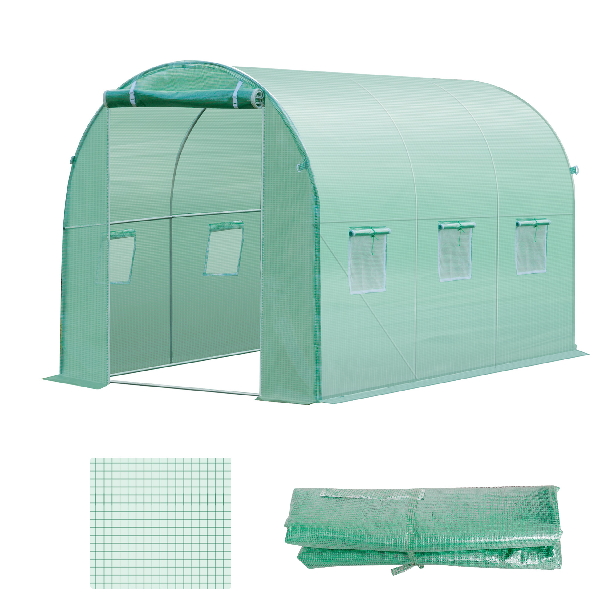 Gewächshausfolie, 3 x 2 x 2 m, wasserdichte Gartenplane mit UV-Schutz, Kunststoff-Folie, Abdeckplane für Treibhaus, Folientunnel, Tunnelfolie für Außenbereich, Grün