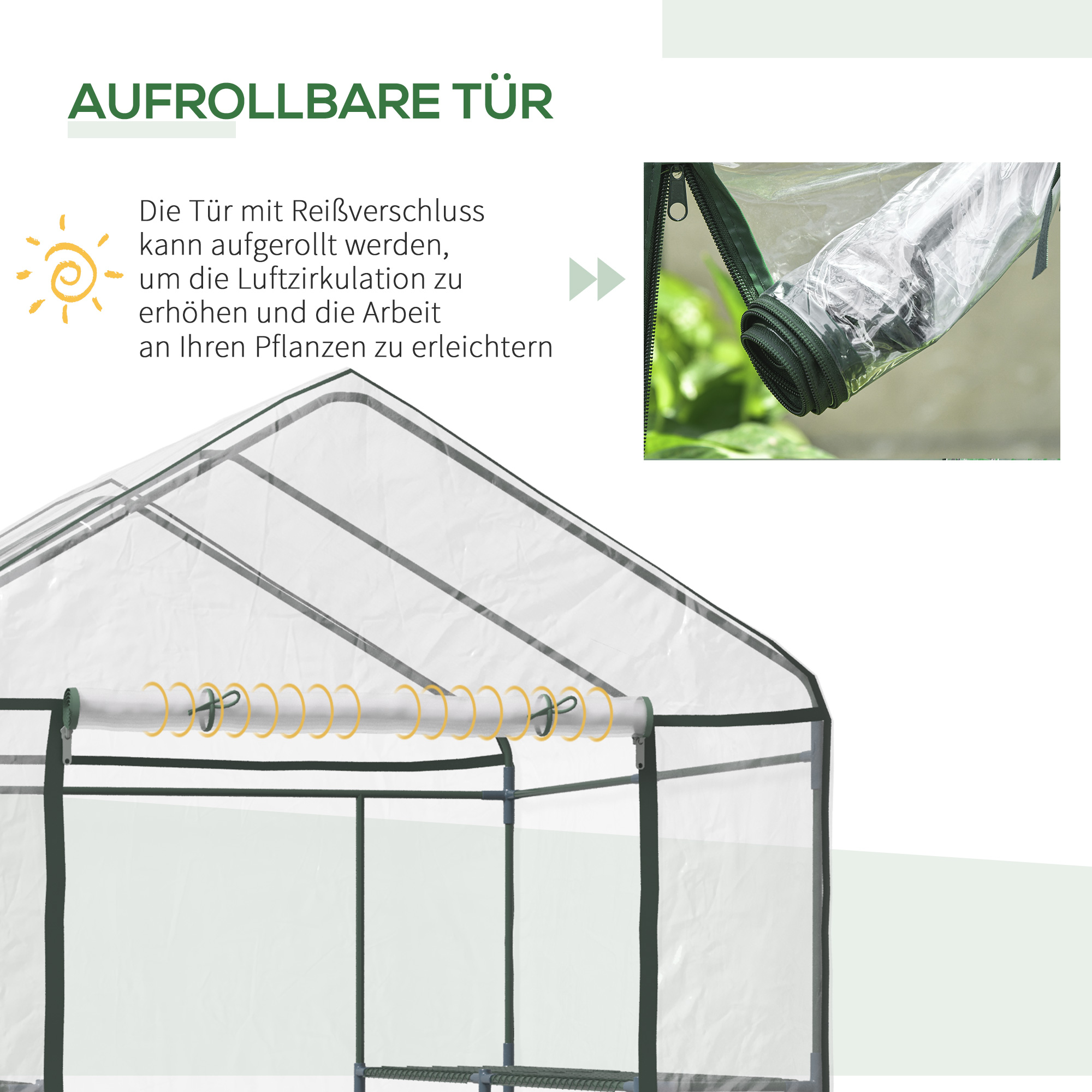Foliengewächshaus begehbares Gartenhäuschen Tomatengewächshaus Treibhaus Frühbeet mit 6 Regalen Transparent Stahl PVC-Kunststoff 143 x 143 x 195 cm