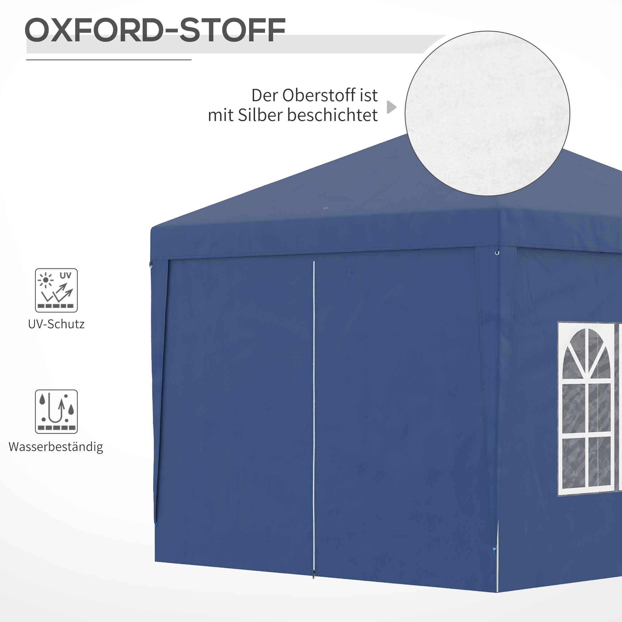 3 x 3 m Pavillon mit 4 Seitenwänden, Fenster, Festzelt mit UV-Schutz, Gartenzelt inkl. Tragetasche, Stahl, Blau
