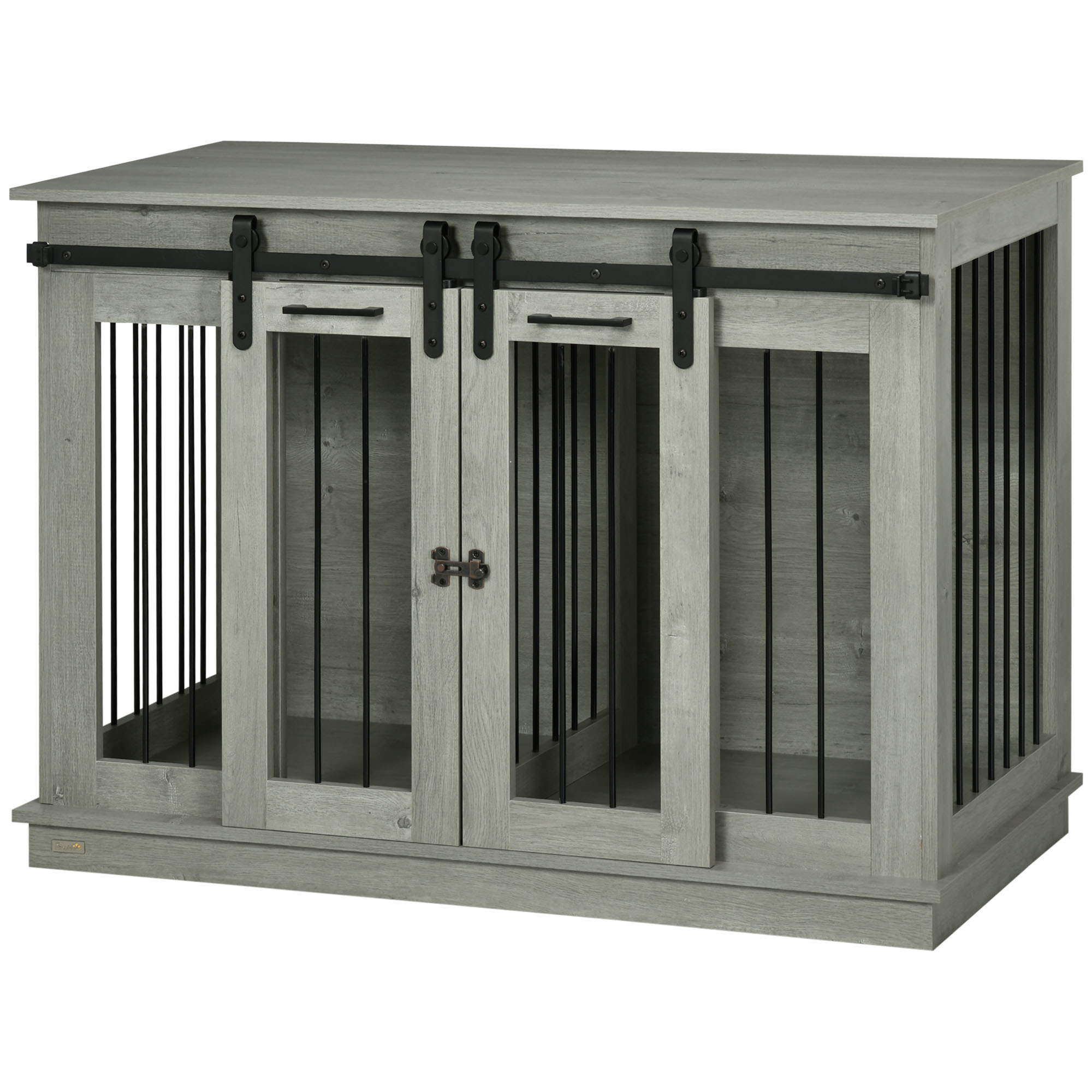 Hundekäfig mit 2 Türen, Hundebox, Transportbox für Hunde, rustikales Design, verriegelbar, Grau Hundekäfig mit 2 Türen, Hundebox, Transportbox für Hunde, rustikales Design, verriegelbar, Grau