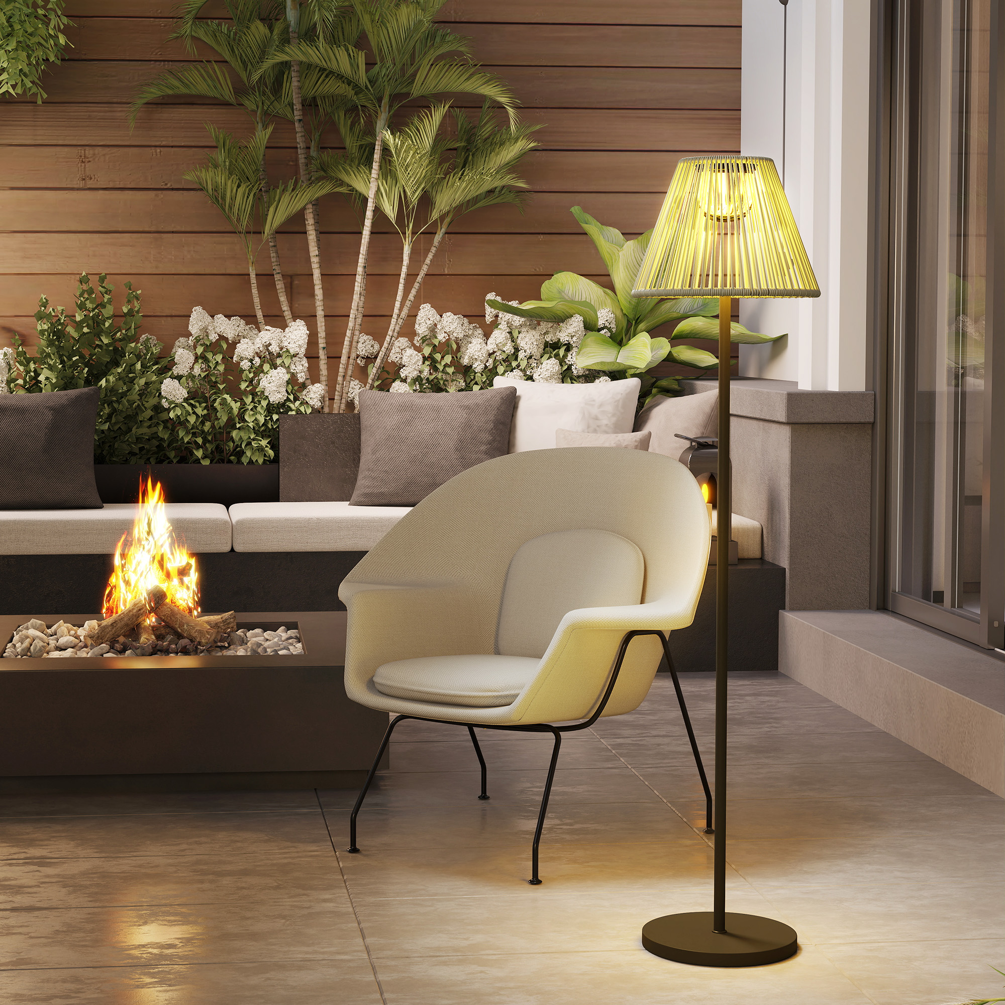 Solar Stehlampe Rattan Solarlampen mit Lichtsensor 25 LED-Lichte Solarleuchte im Boho-Stil Ø33 x 135 cm