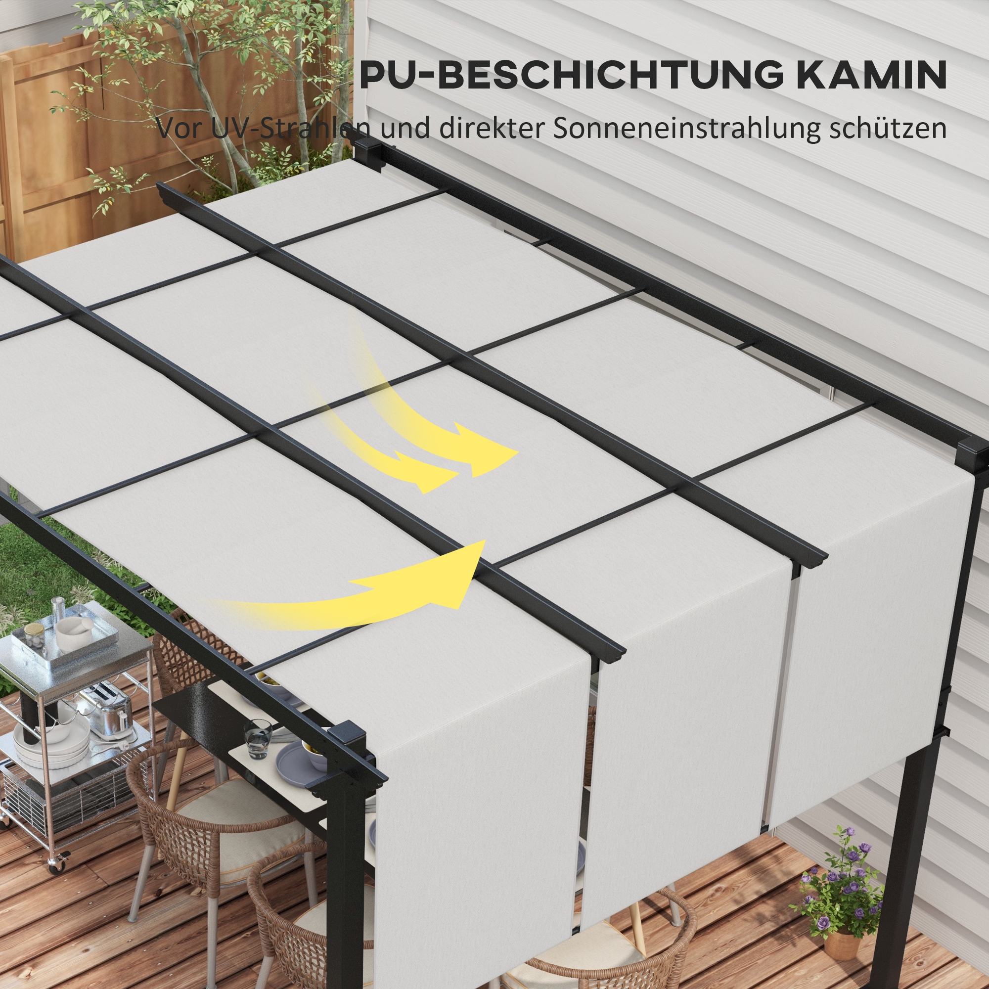 Markise Sonnenschutz. Pergola, wetterbeständig,  inkl. Befestigungsmaterial, 3 x 3,5 m, Dunkelgrau