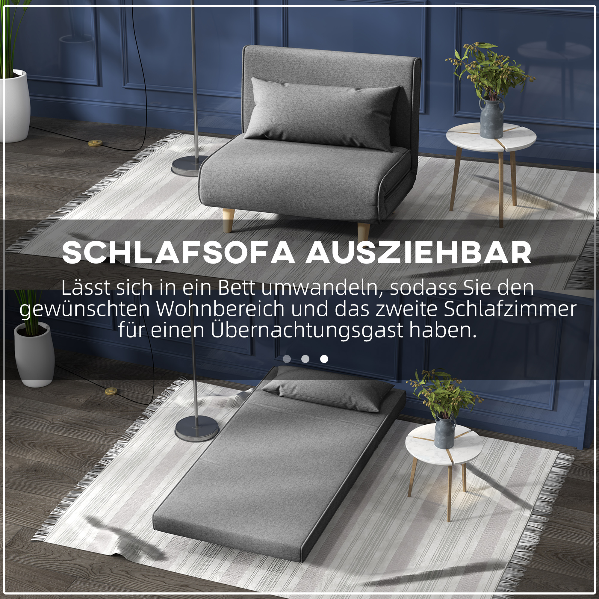 Einzelsofa Schlafsofa Sofabett Klappsofa verstellbar Rückenlehne Liege nordisch skandinavisch 25D Schaumstoff Haus Leinenimitat Kautschukholz Grau 94 x 78 x 80 cm
