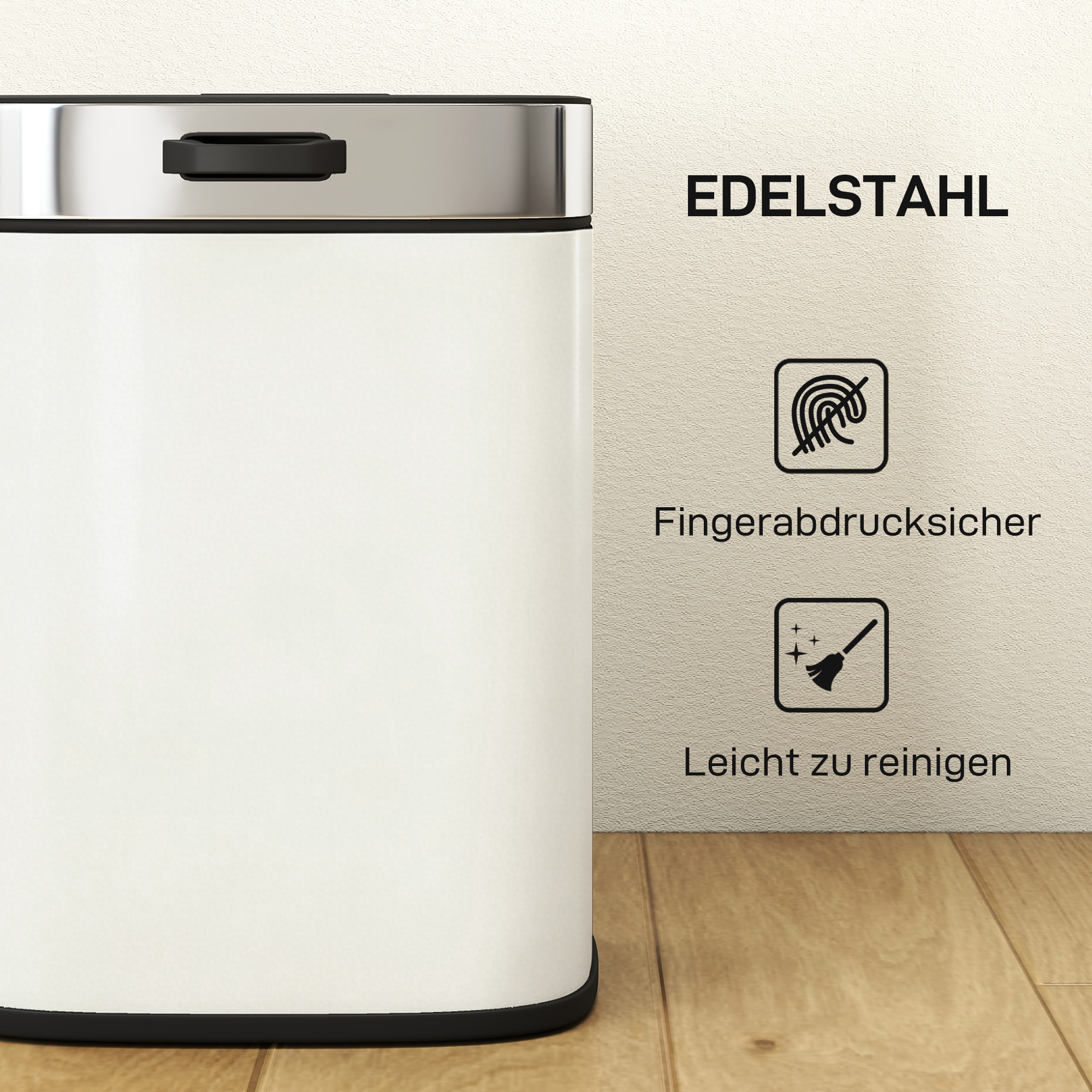 5L Mülleimer, freistehend oder hängend platzierbar, Edelstahl, Cremeweiß