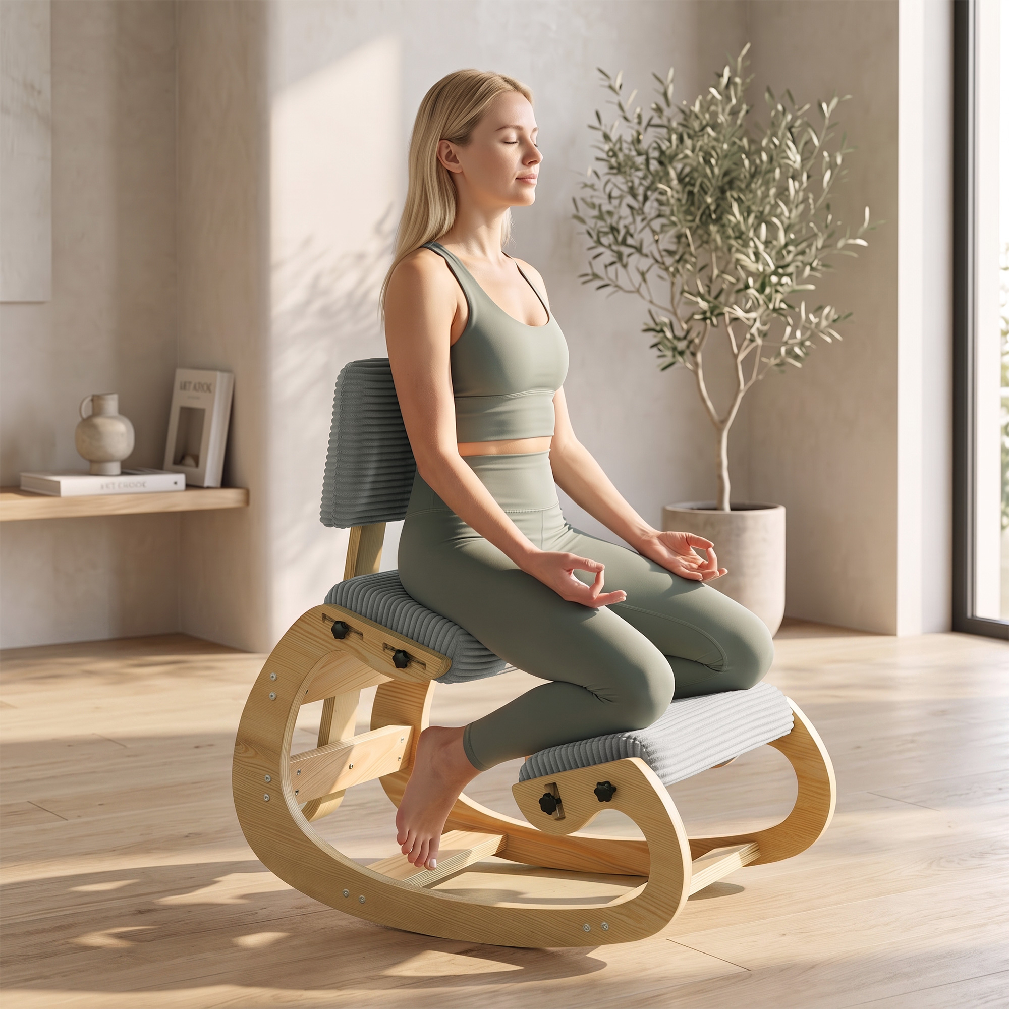Ergonomischer Kniestuhl, Kniehocker mit Rückenlehne, Cord-Optik, Bürostuhl für Zuhause, Büro, Meditation, Dunkelgrau
