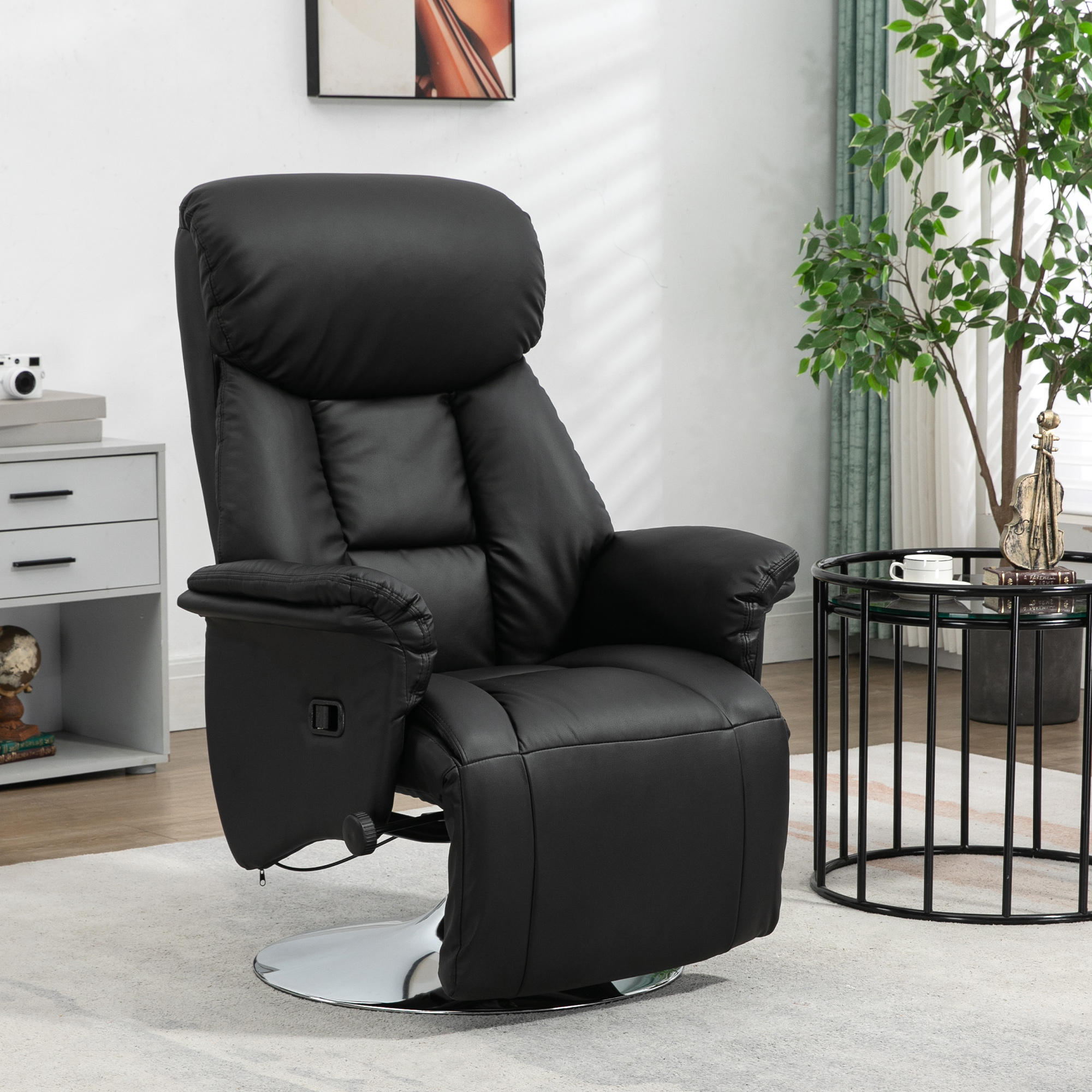Relaxsessel, Liegefunktion, Lederoptik, Fußstütze, bis 150 kg, 78 x 80 x 109 cm, Schwarz