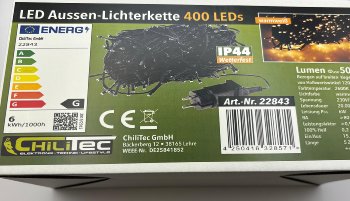 LED Aussen-Lichterkette "CT-ALK400" 40m / warmweiß, Kabel schwarz, IP44, 400 LEDs