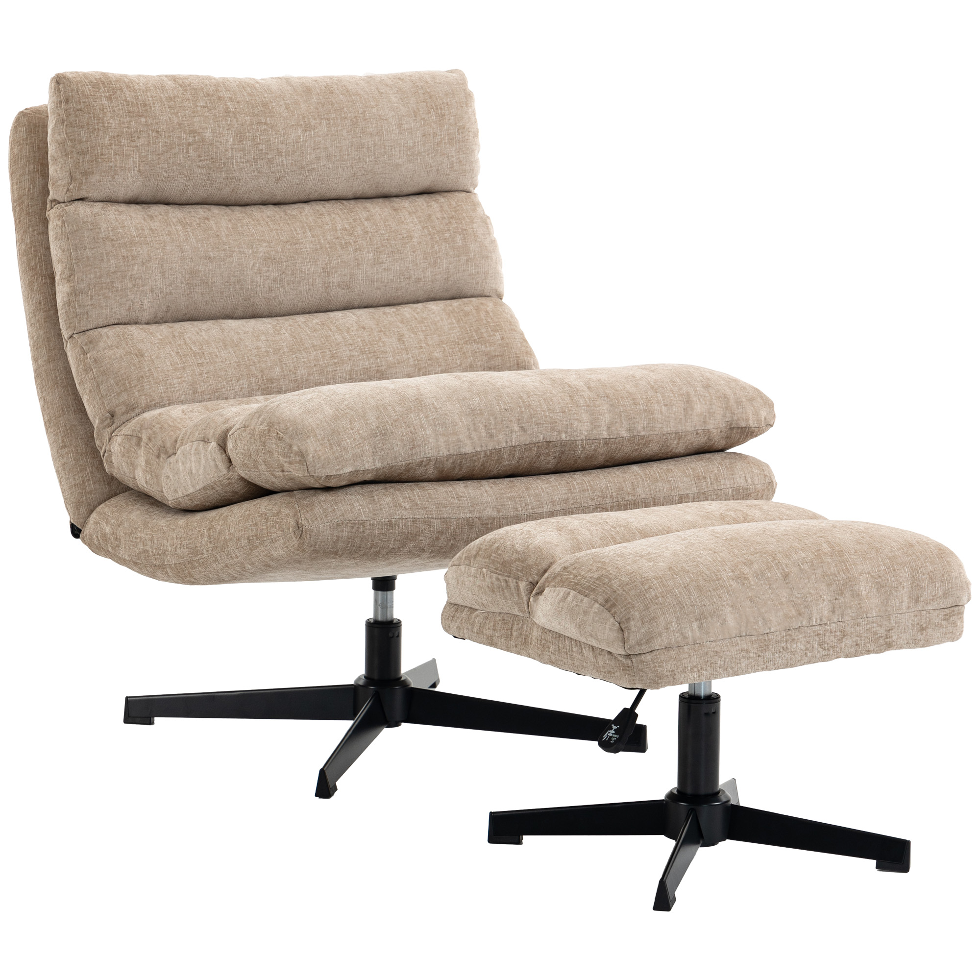 Loungesessel mit Fußhocker, drehbarer Chenille-Sessel mit höhenverstellbarem Fußhocker, dicker Polsterung und breiter Sitzfläche, Braun