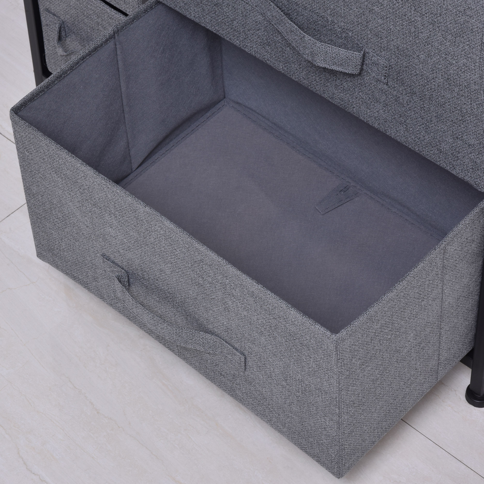Kommode mit 7 faltbaren Stoffschubladen, Vlies, Metallgestell, 63,5 x 30 x 71 cm, Dunkelgrau