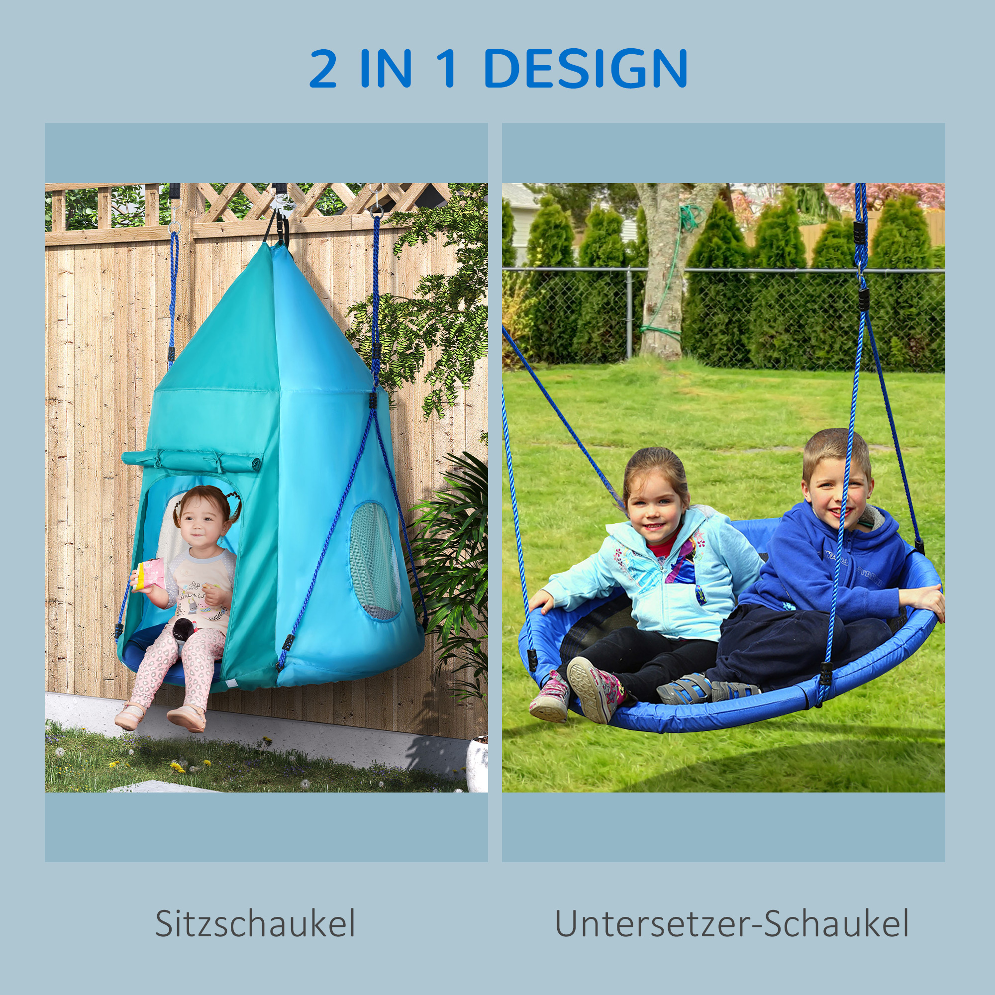 Nestschaukel mit Zelt, Ø100 cm, längenverstellbare Seile, wasserdicht, bis 150 kg belastbar, blaugrün