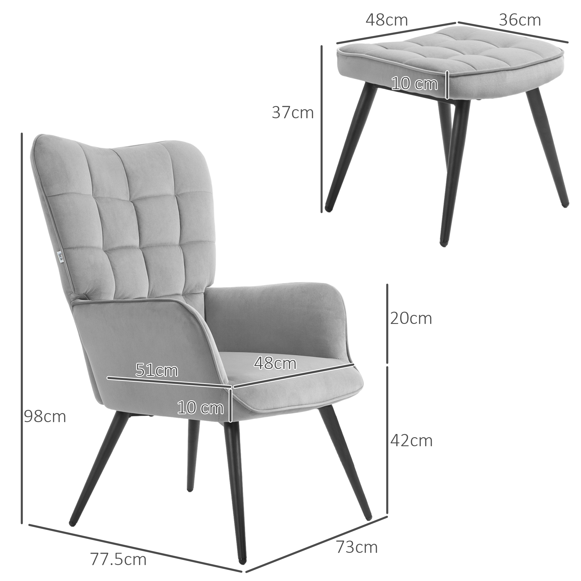 Relaxsessel mit Ottomane bis 120 kg Sessel mit Fußhocker, 2-teiliges Set, Grau
