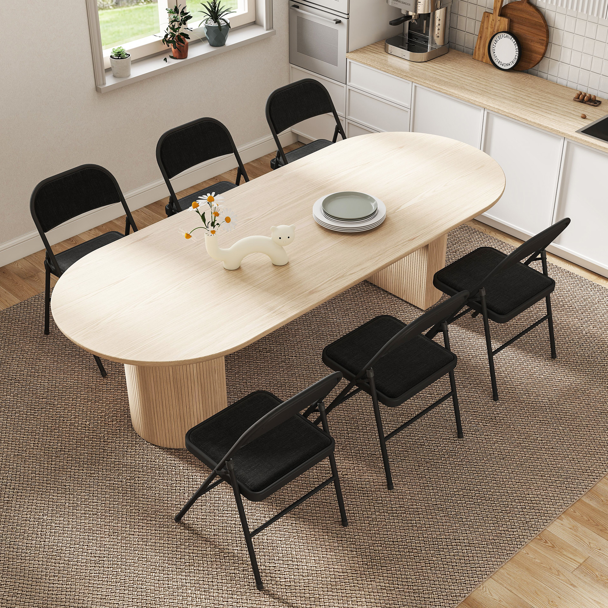 6er-Set Klappstühle, Tragbare Bürostühle, Metallbeine, Faltstuhl für Büro, Empfang, Wartezimmer, Leinenoptik, Schwarz