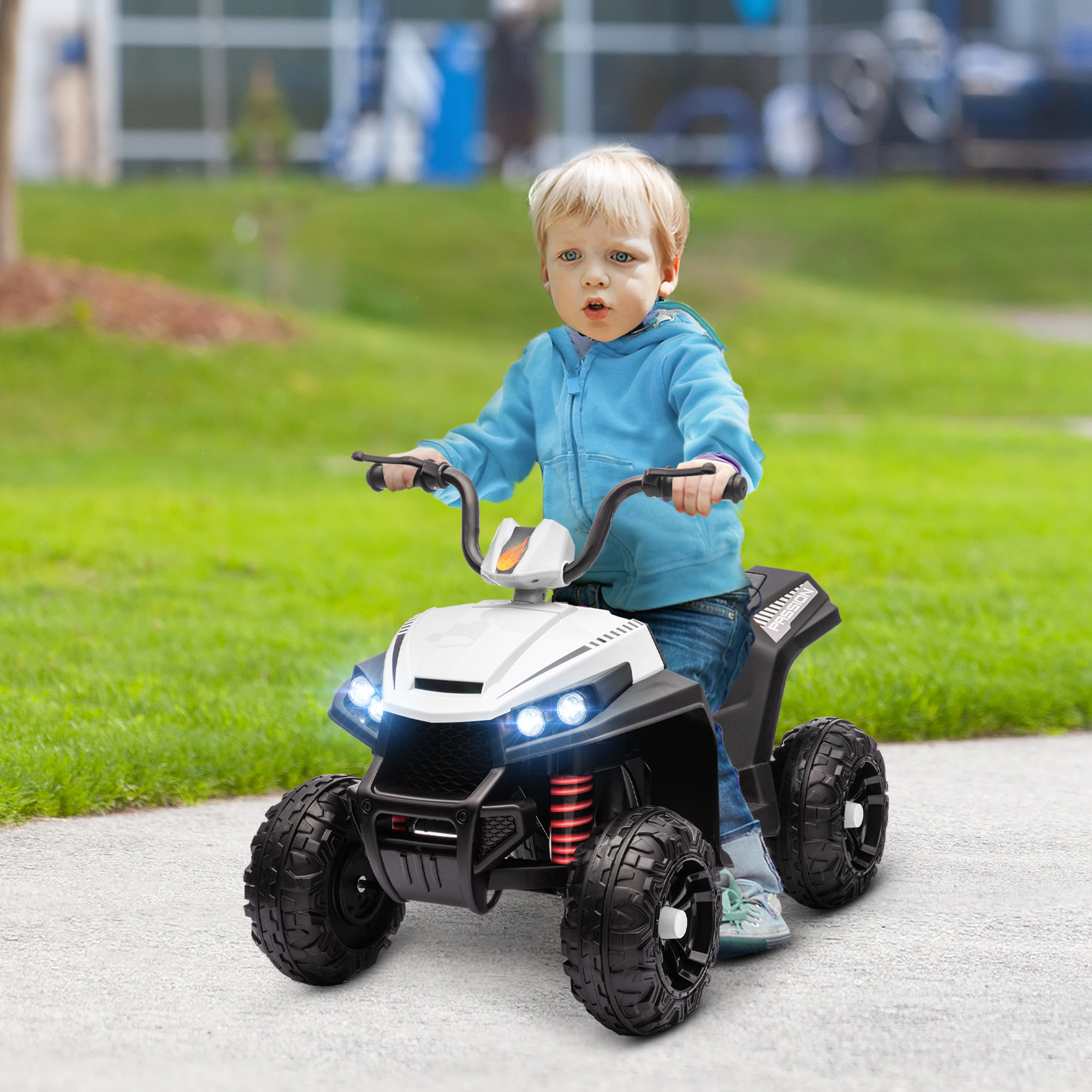 Elektro-Kinderquad, Licht & Musik, Federung, 5 km/h, 50 Min. Fahrzeit, für 3-5 Jahre, Weiß