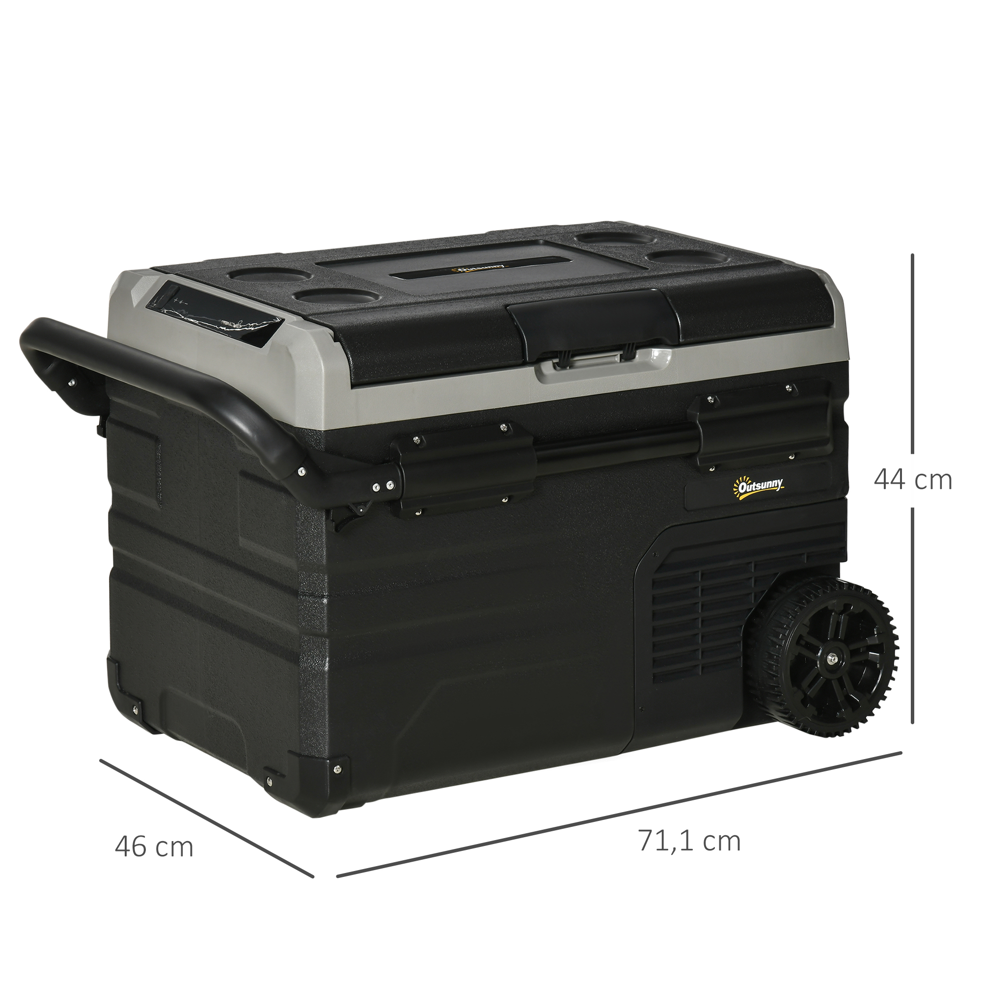 Kühlbox Auto 40L mit LED-Beleuchtung Kompressor Autokühlschrank mit Griffe Transportrollen Boot Camper Reisen 12/24V DC und 110-240V AC Grau+Schwarz