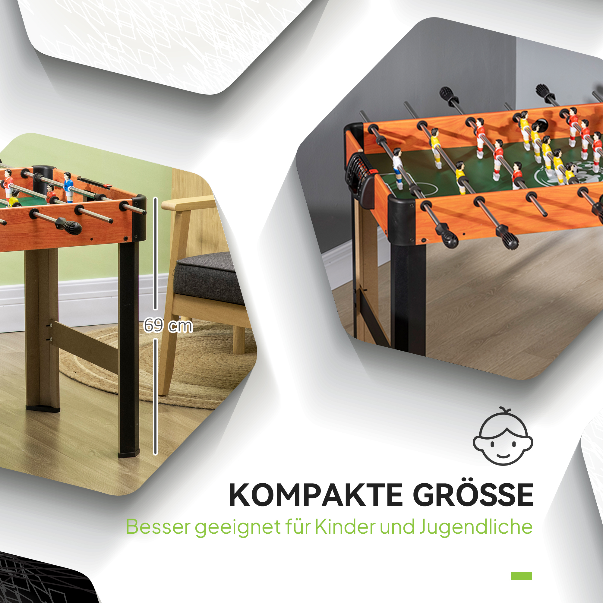Tischkicker, Tischfußball-Set, 2 Bälle, rutschfeste Griffe, für Jugendliche Erwachsene, Punkteanzeige, MDF, Metall, Bunt