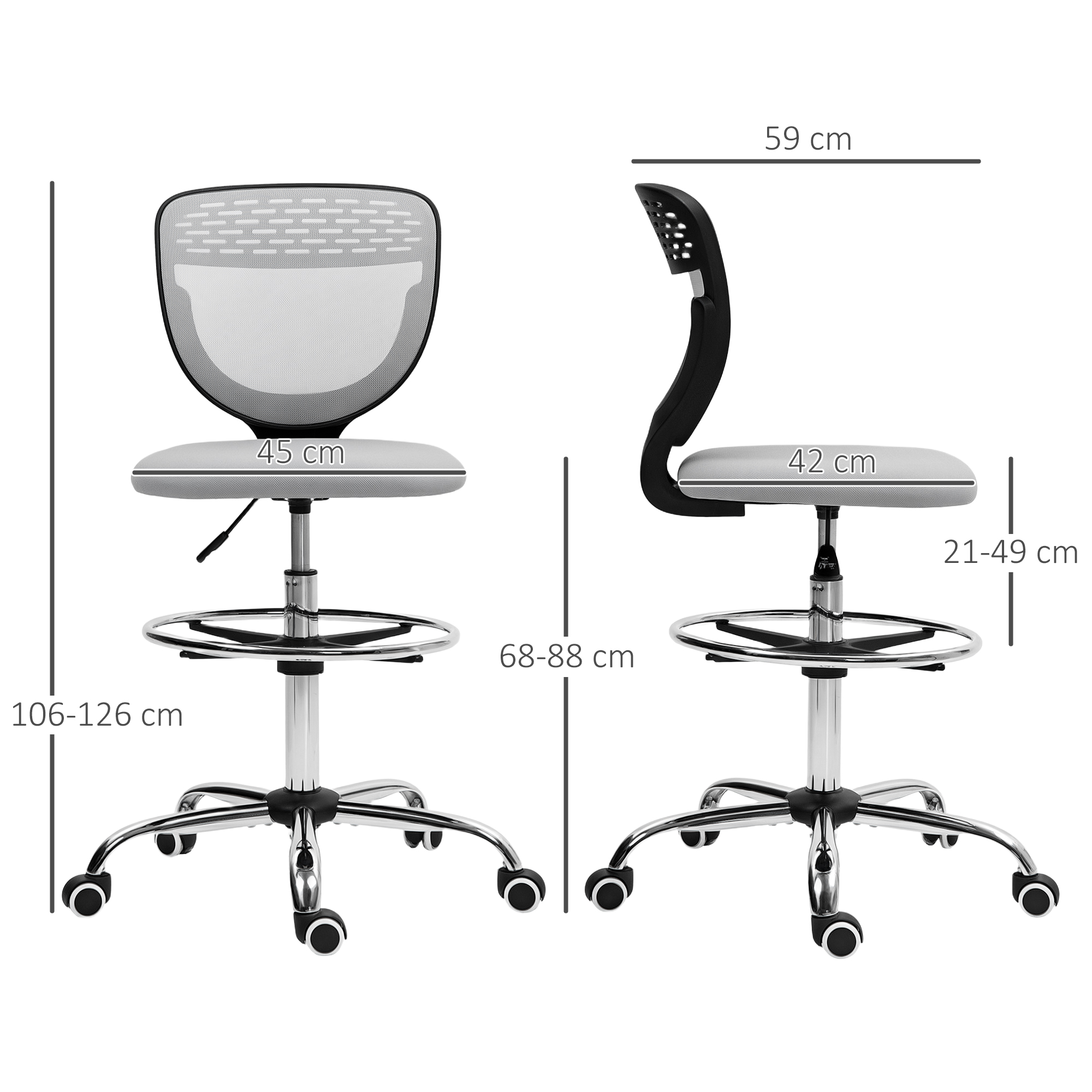 Bürostuhl, Arbeitsstuhl, Schreibtischstuhl, höhenverstellbar, gepolstert, Hellgrau