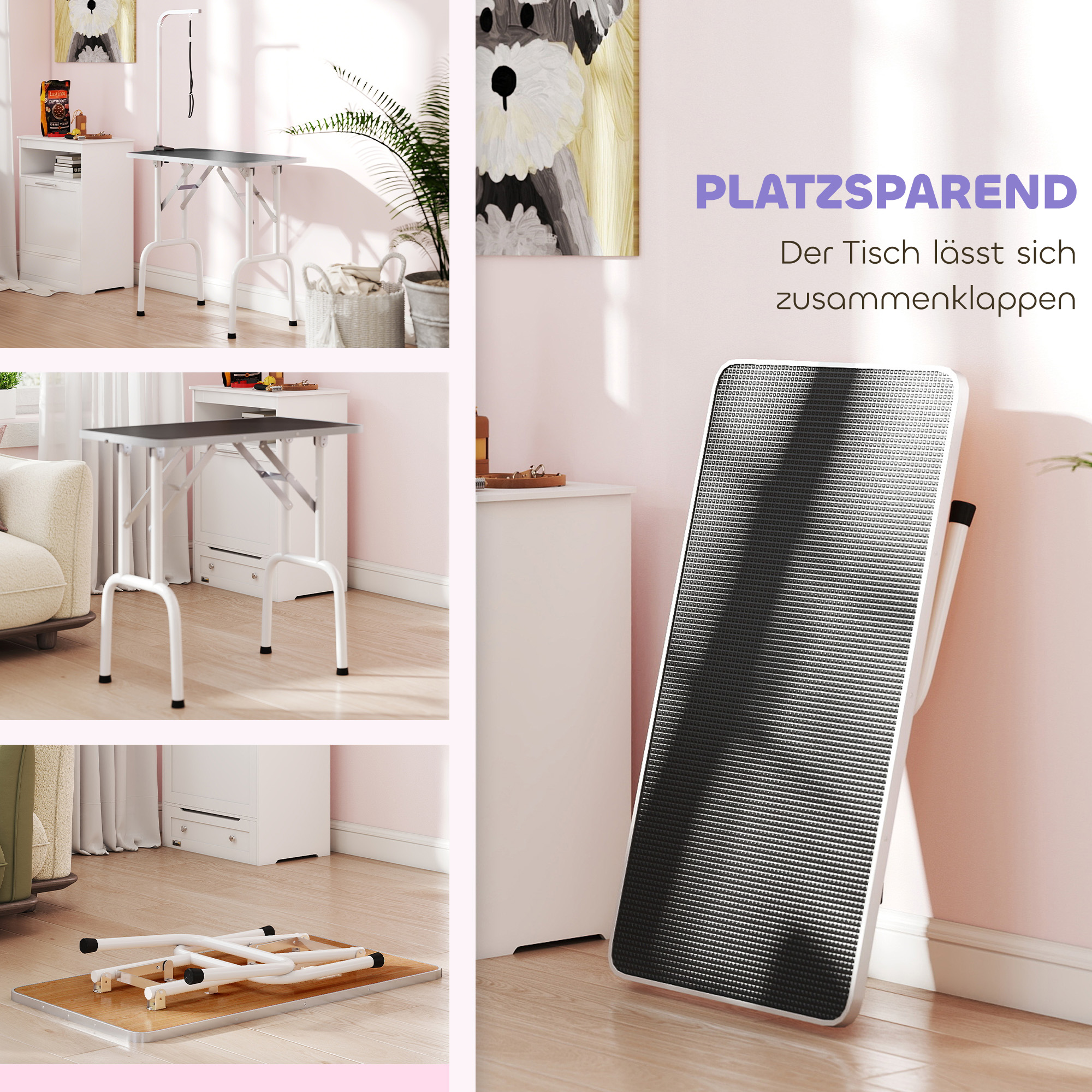 Trimmtisch für Hunde Hundepflegetisch mit Schlinge klappbar Stahlbeine rutschfest Tischplatte 81x48,5x80 cm Schwarz