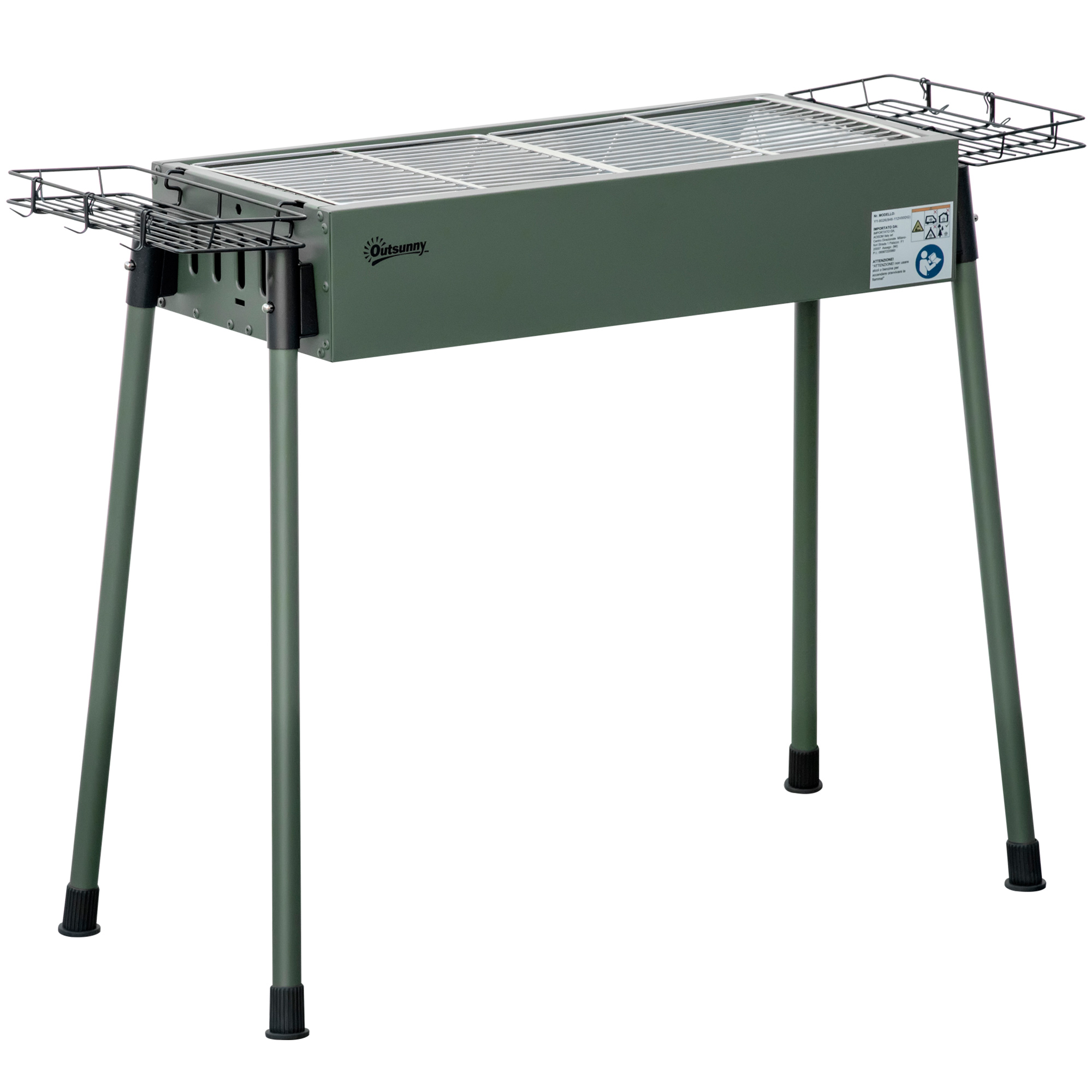 Holzkohlegrill, 2x Grillrost, 1x Kohlegitter, 2x Seitenkorb, rostfreier Stahl, dunkelgrün, 94 x 39 x 70 cm