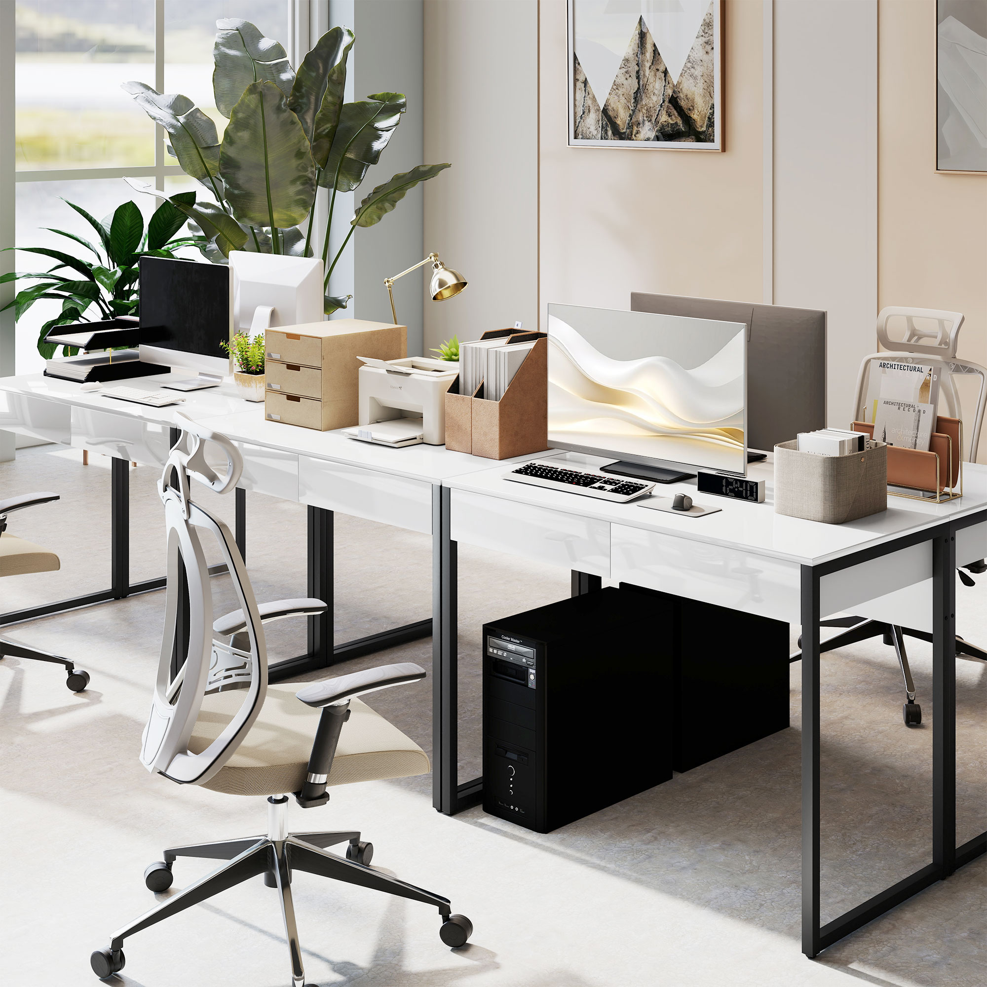 Schreibtisch 100 x 50 cm Computertisch Bürotisch mit 2 Schubladen, für kleine Räume, Schwarz