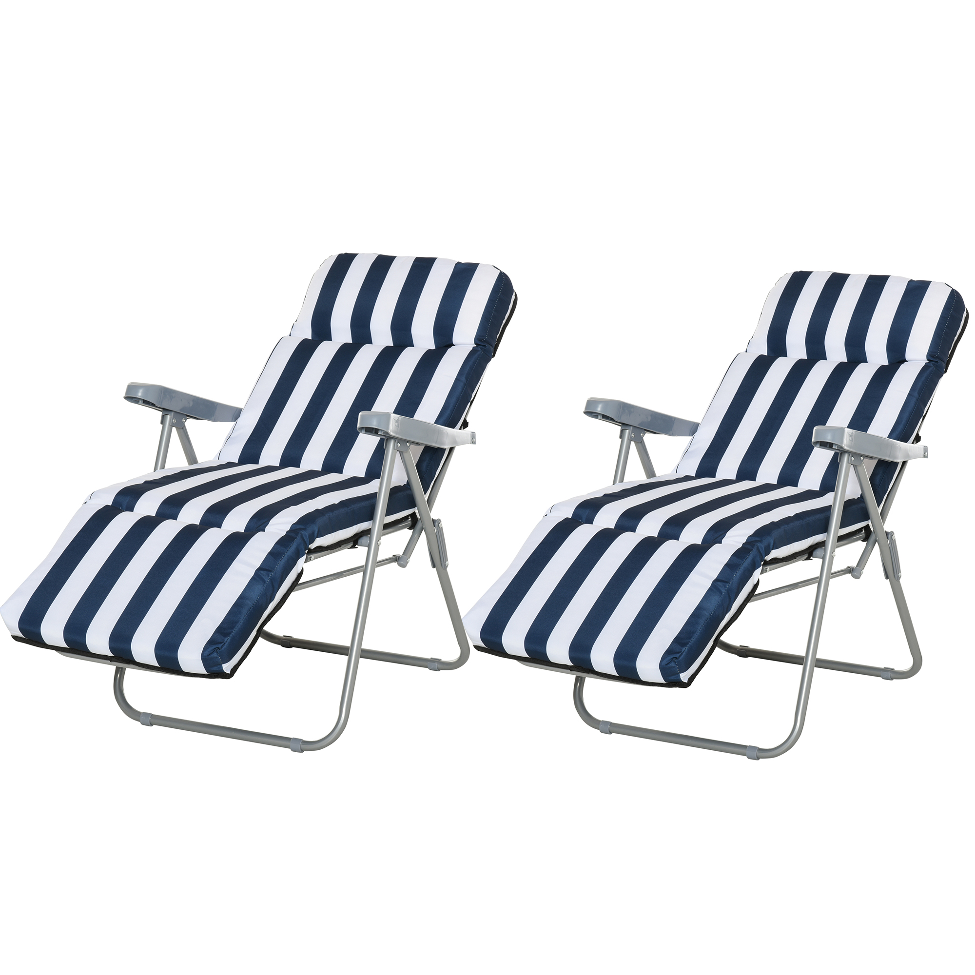 2 x Klappstühle Gartenstuhl Sonnenliege Armlehne klappbar 5 Positionen Auflage Blau 60 x 75 x 102 cm