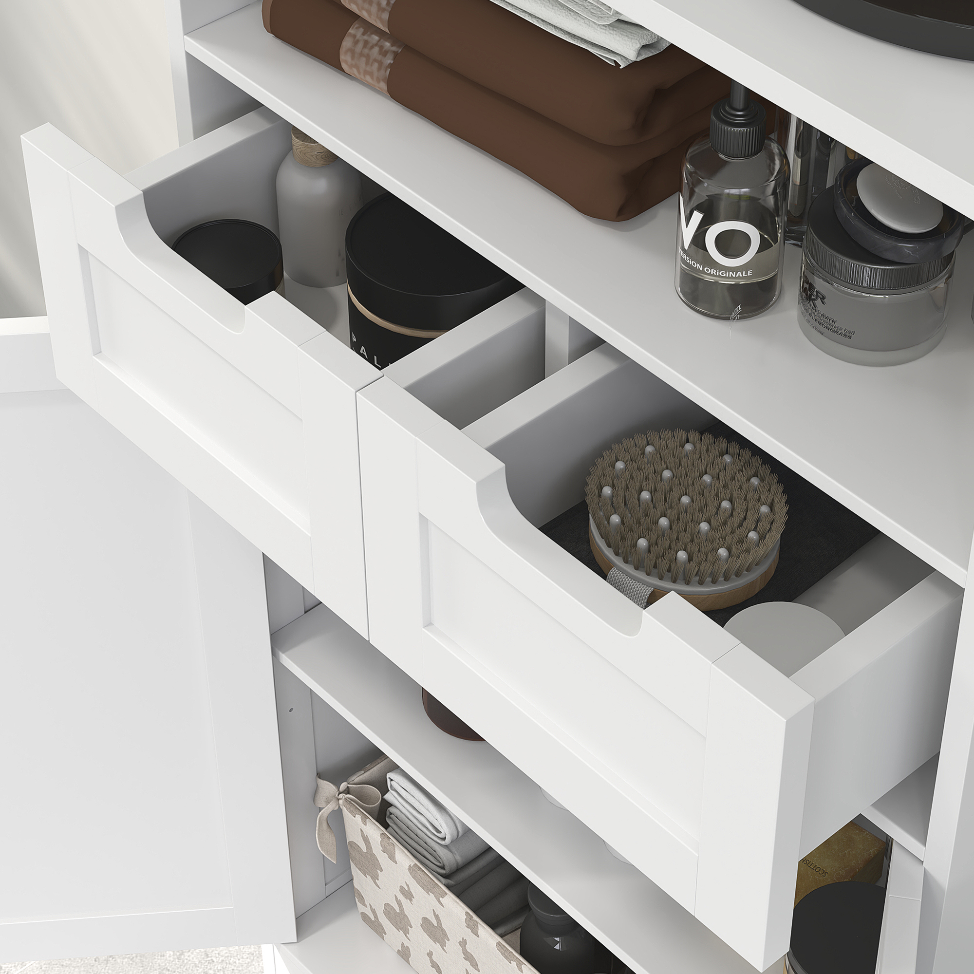 Badezimmerschrank mit 2 Schubladen, Tür, 60 x 30 x 109 cm, Weiß