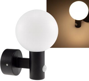 LED Wandleuchte "LAMU" mit PIR-Sensor / IP65, 15W, schwarz, 3000k / warmweiß