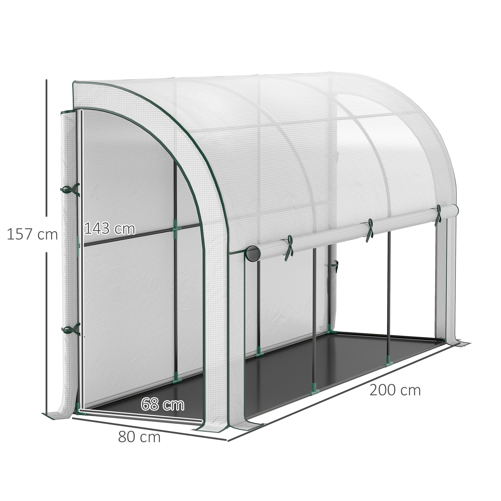 Wandmontiertes Gewächshaus, Zugängliches Pflanzenhaus, Kunststoff-Plane, 300 x 80 x 157 cm, Weiß