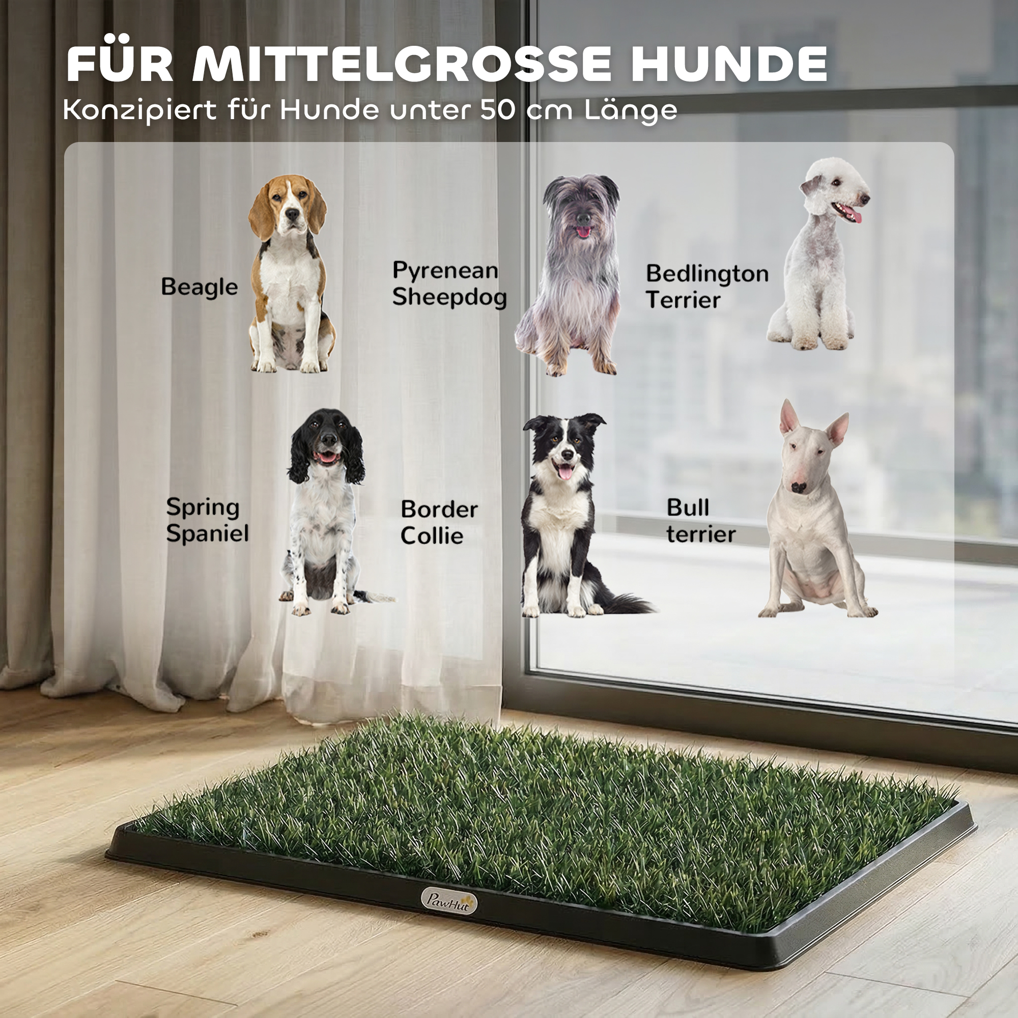 Hundetoilette 76 x 50,5 cm Hundeklo mit 1 Kunstrasen waschbar Welpentoilette für Hunde für Balkon Zuhause Schwarz+Grün