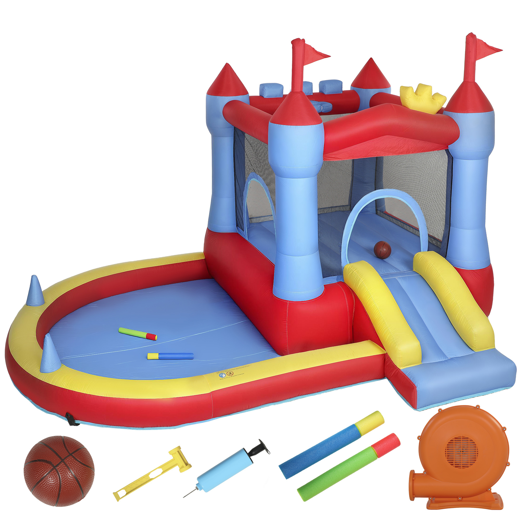 Aufblasbar Hüpfburg mit Gebläse Rutsche Trampolin Planschbecken/Bällebad Wasserpistole 342x255x209 cm Blau